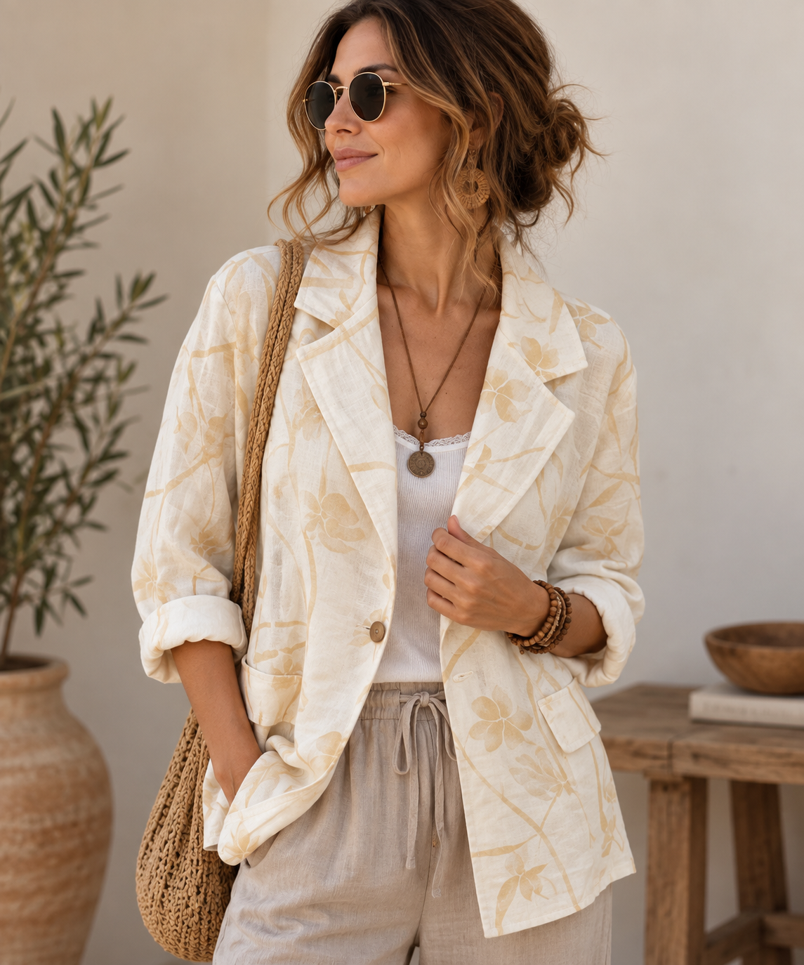 İtalyan Ham Keten Blazer Ceket