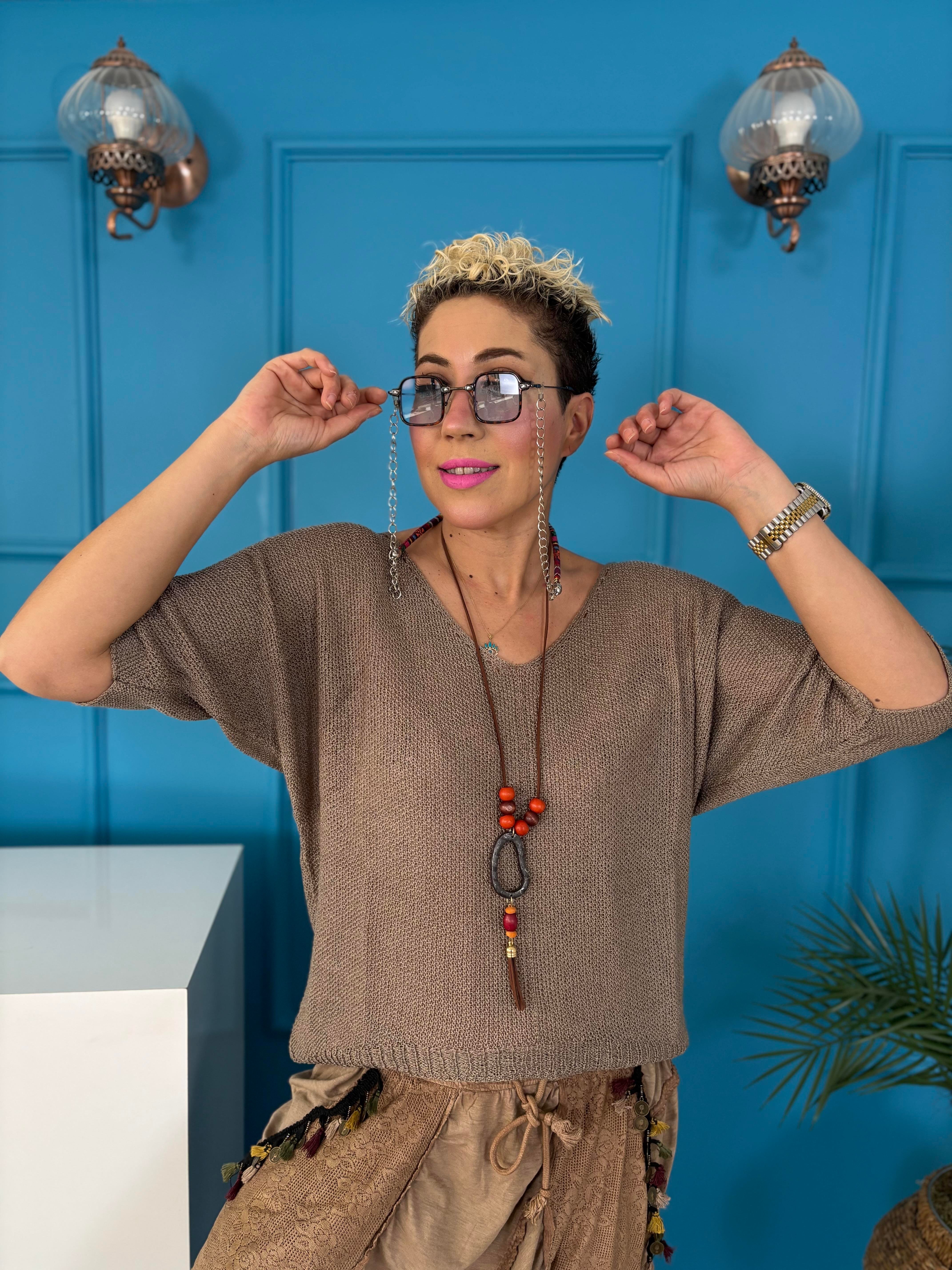 İtalyan Kolyeli Merserize Vizon Bluz