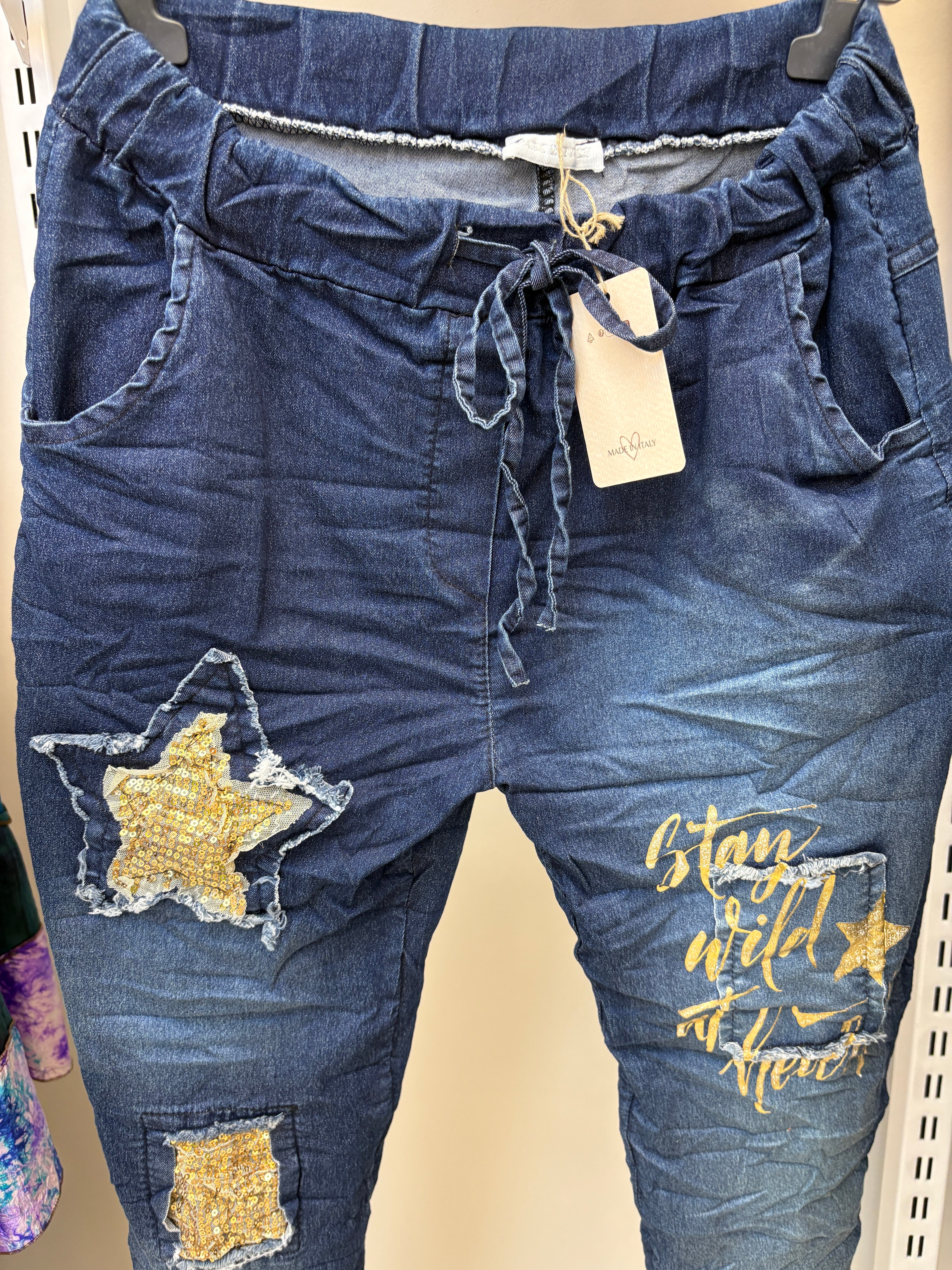 İtalyan Likralı Koyu Mavi Jean