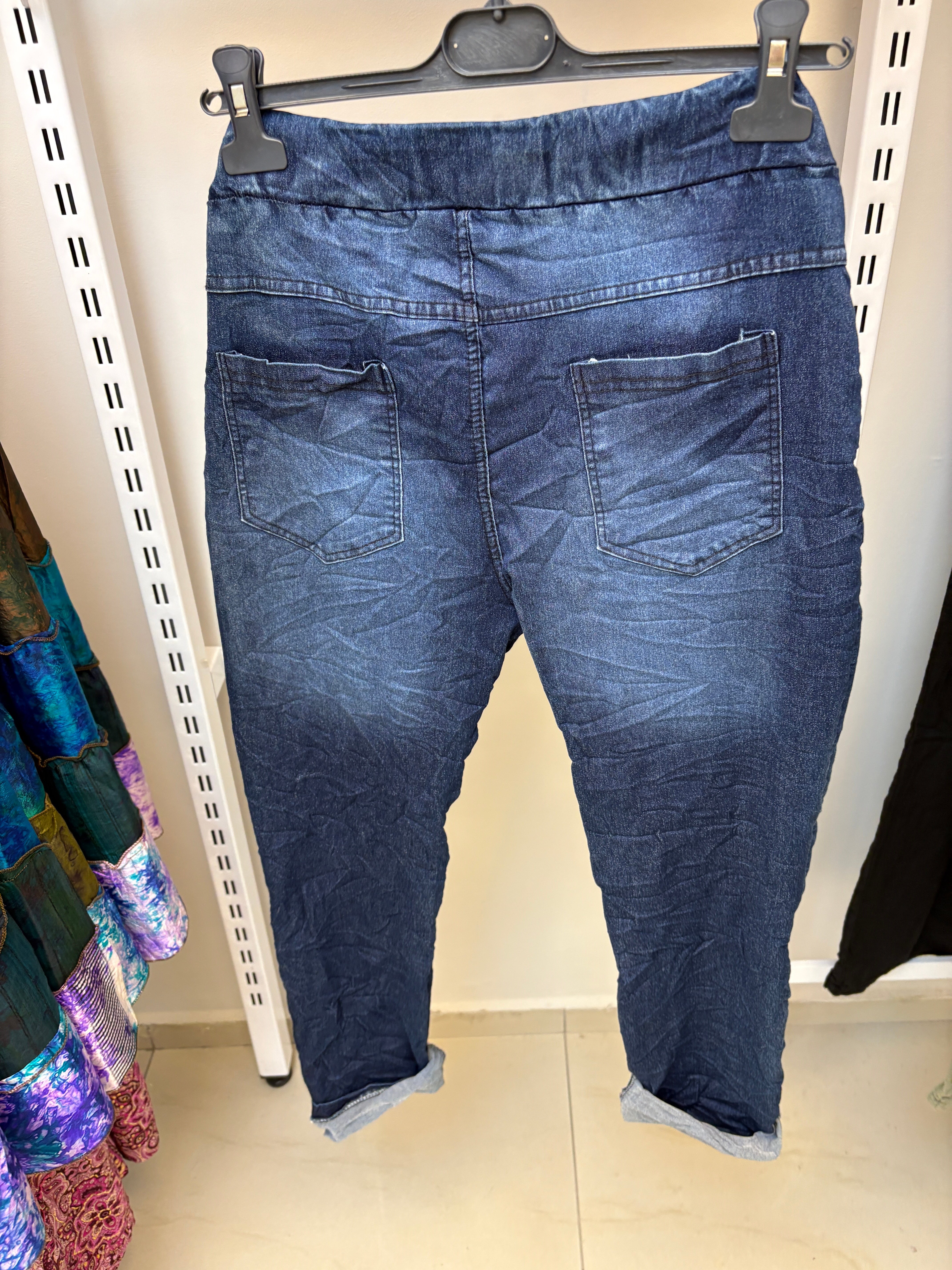 İtalyan Likralı Koyu Mavi Jean