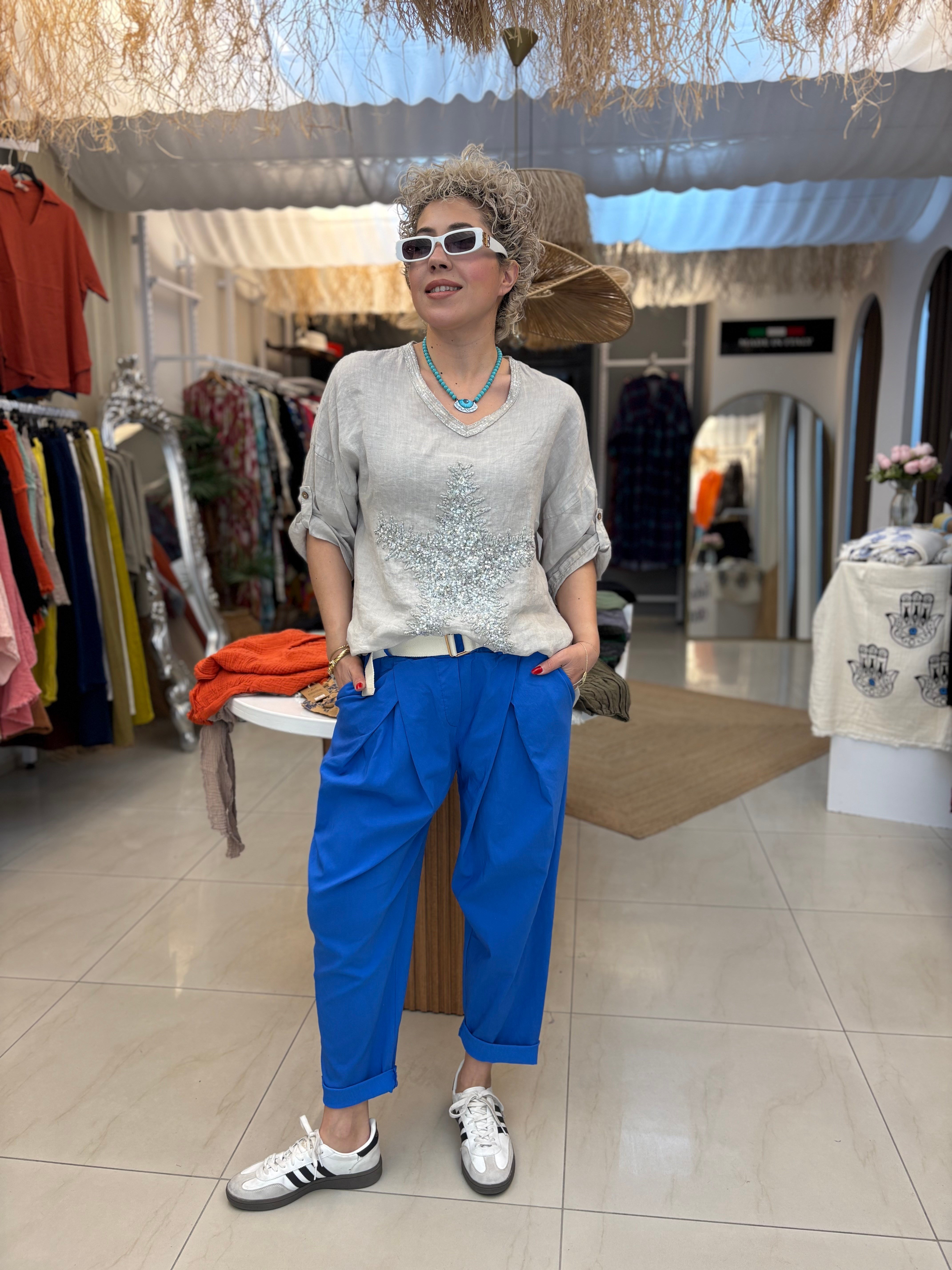 İtalyan Likralı Sax Mavi Balon Pantolon