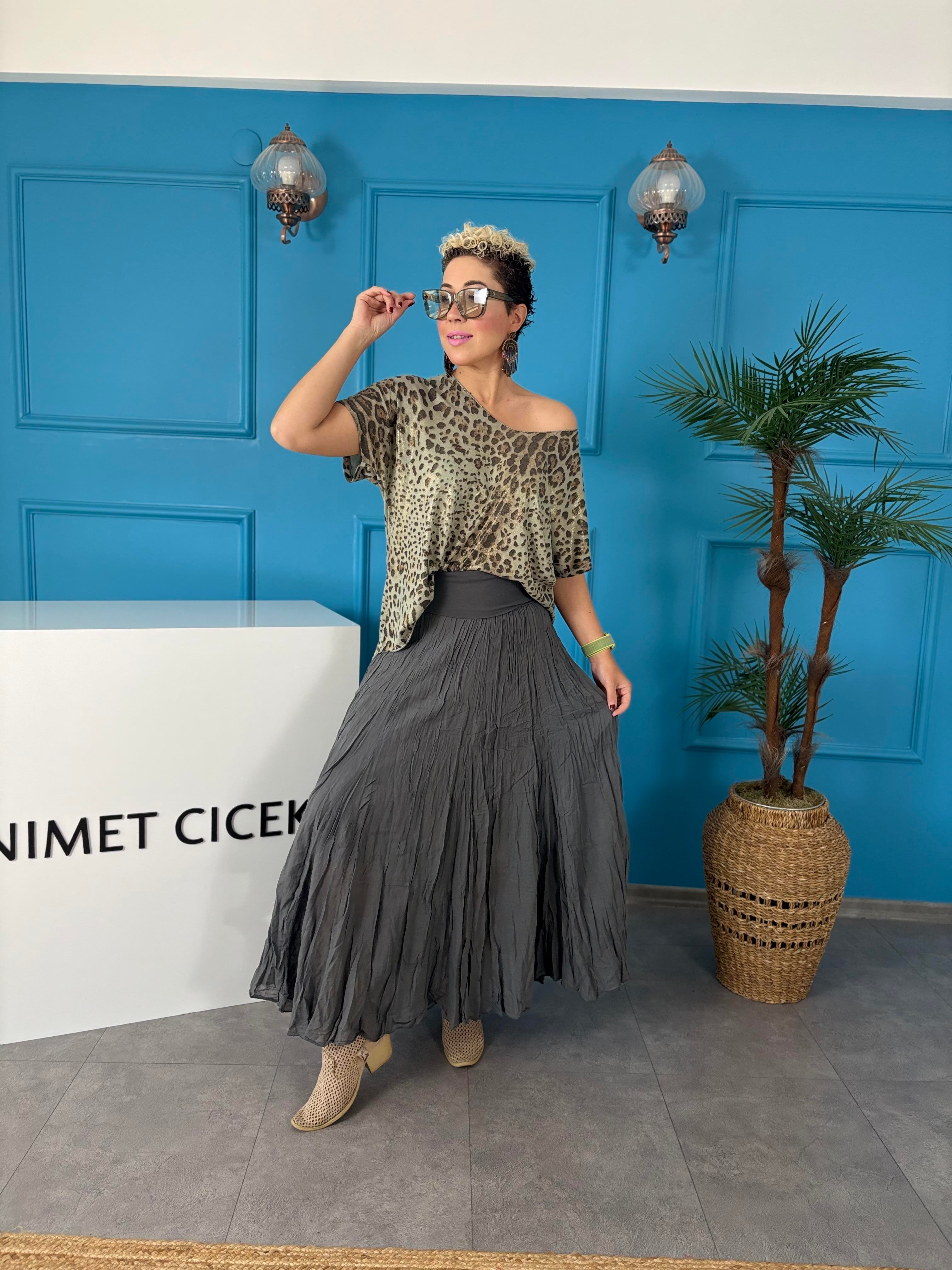 İtalyan Pamuklu Antrasit Etek