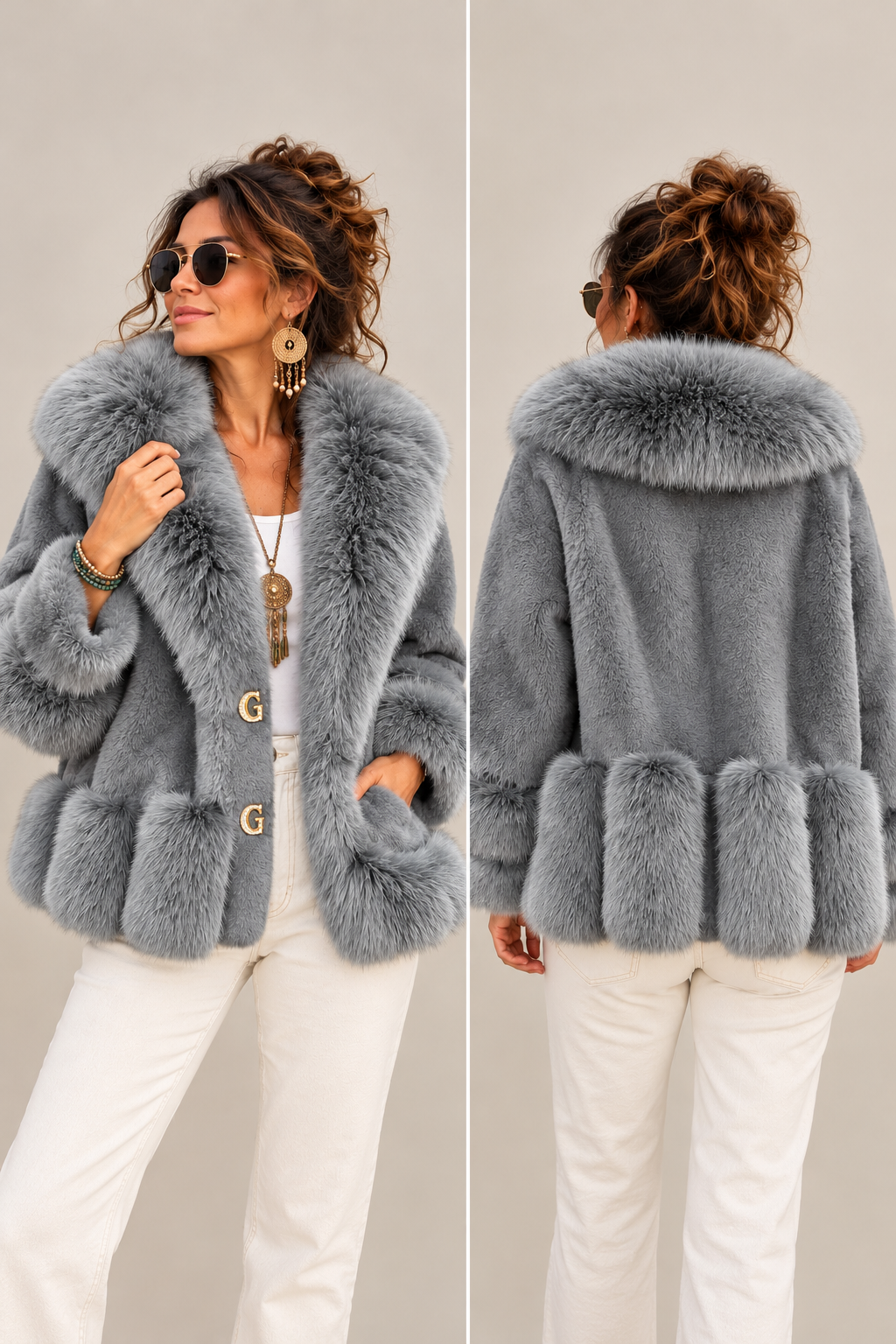 İthal Angora Kısa Gri Kürk