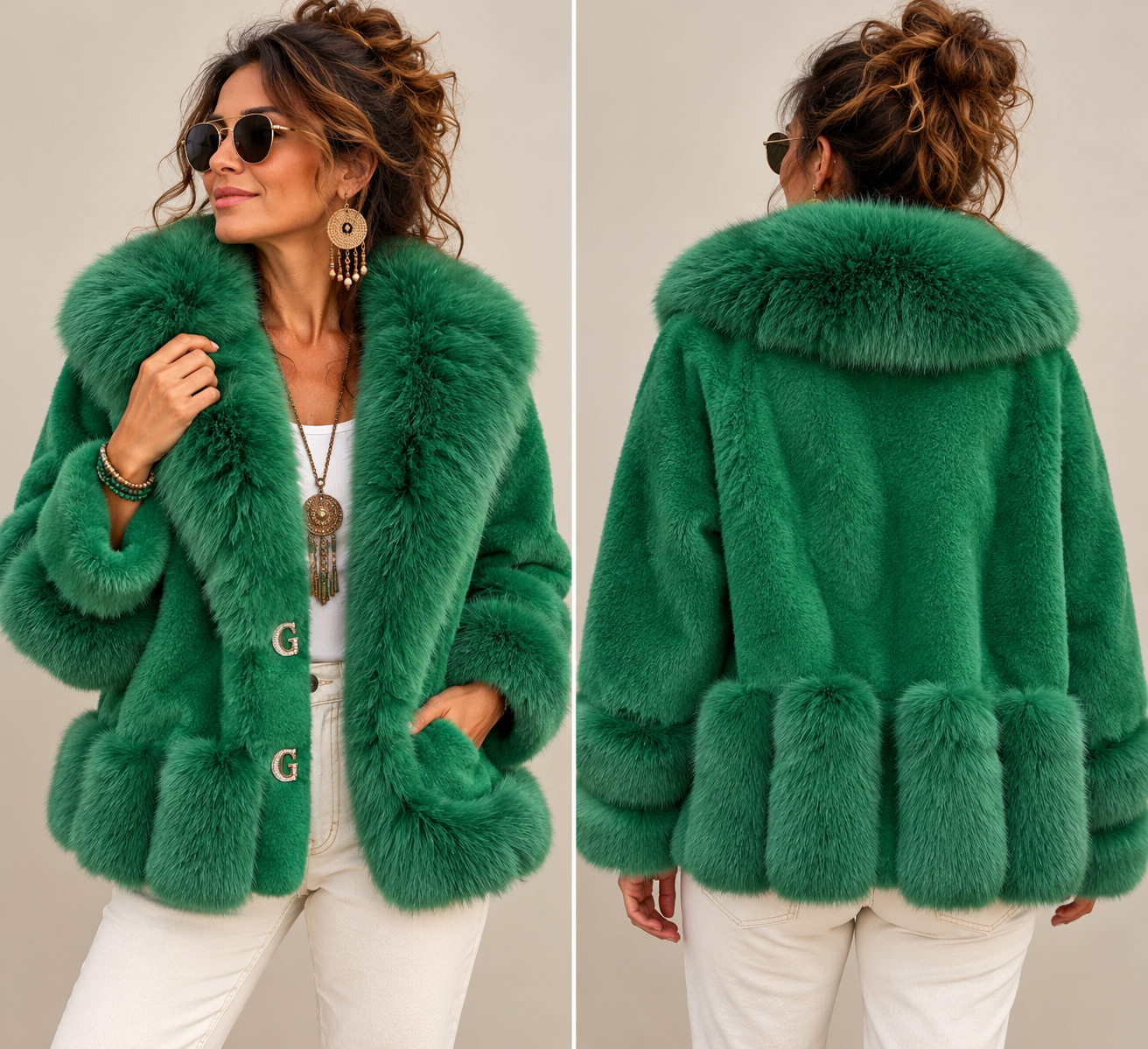 İthal Angora Kısa Yeşil Kürk