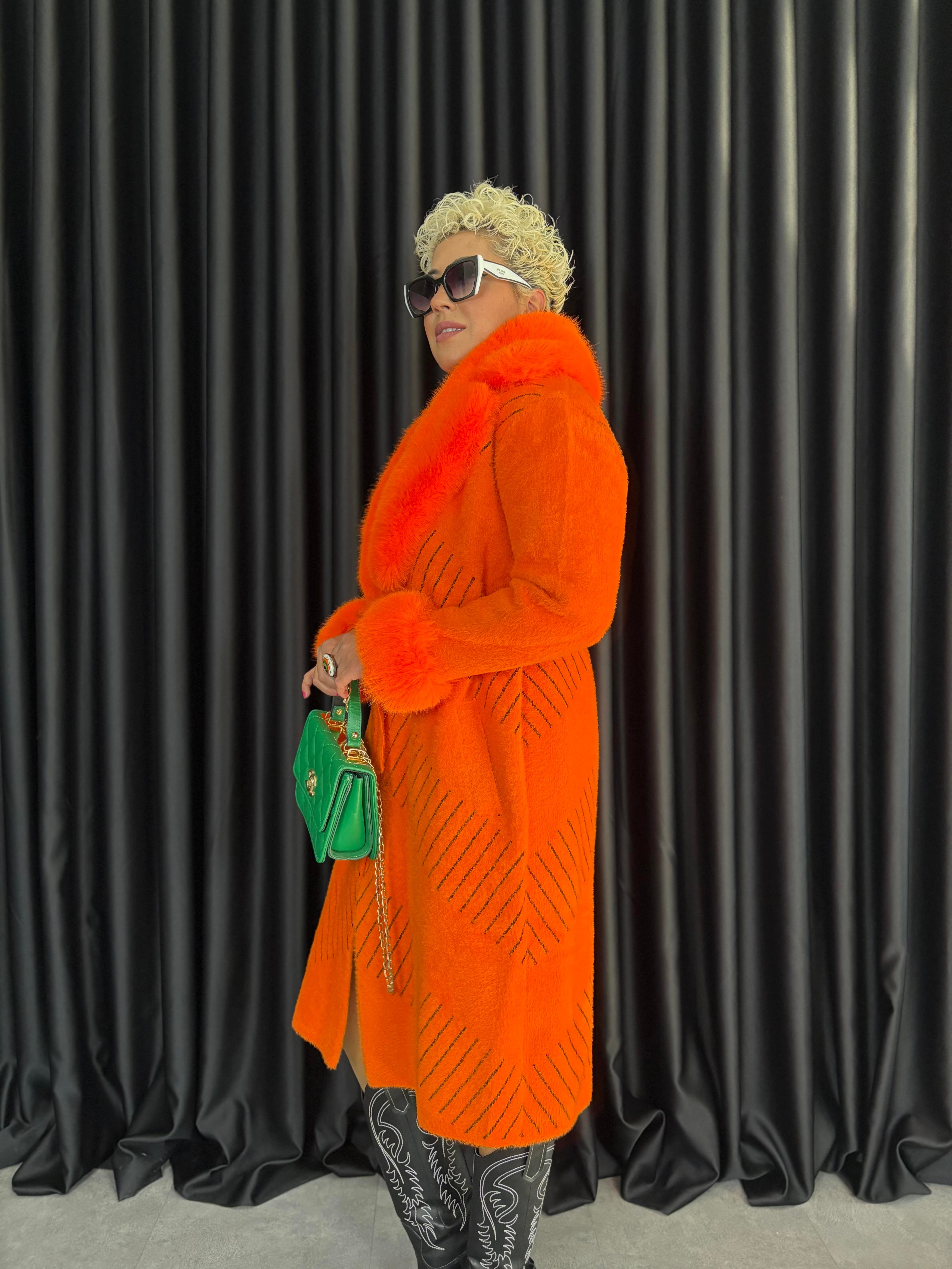 İthal Angora Turuncu Uzun Kürk