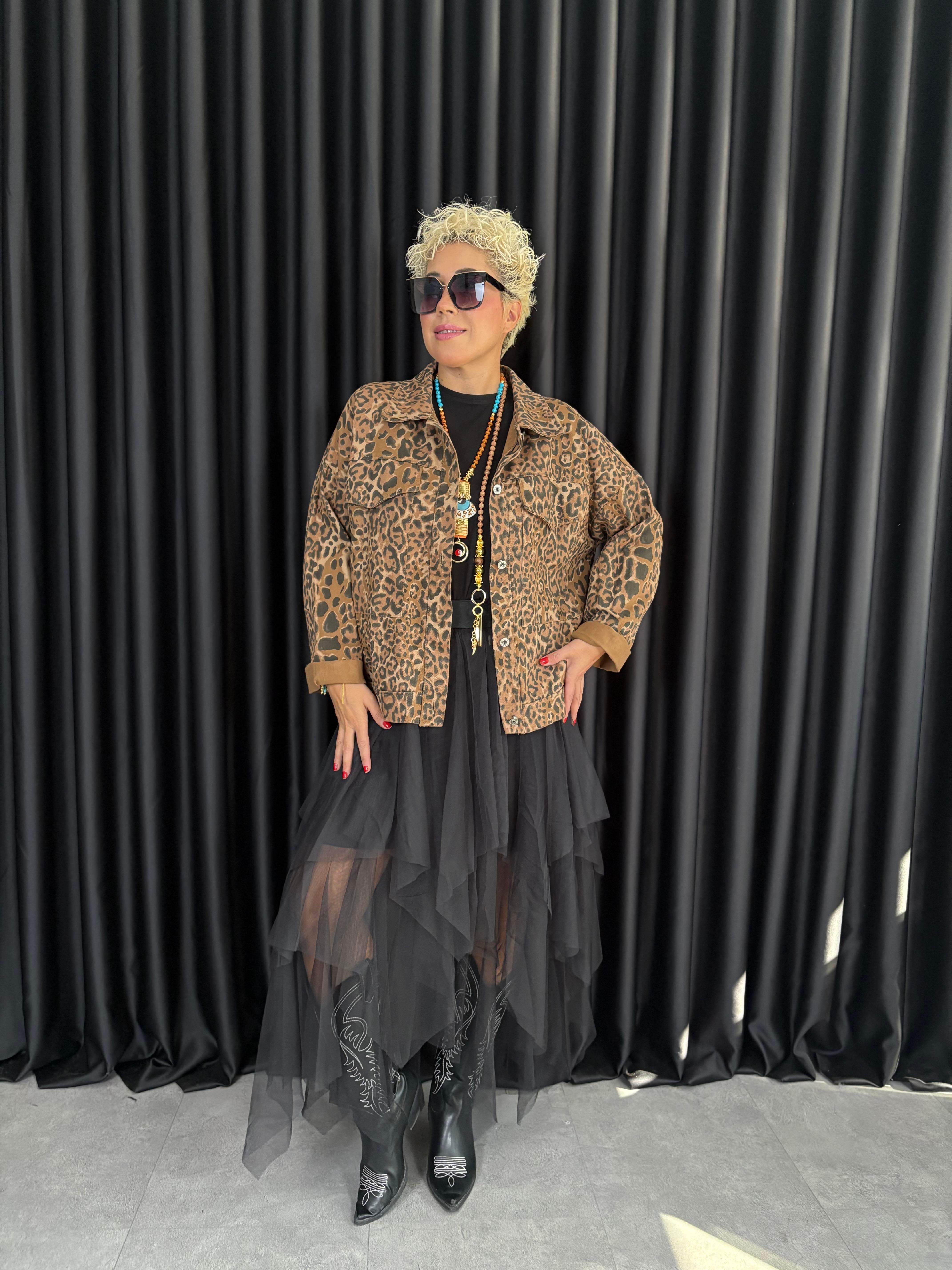 İthal Leopar Jean Ceket