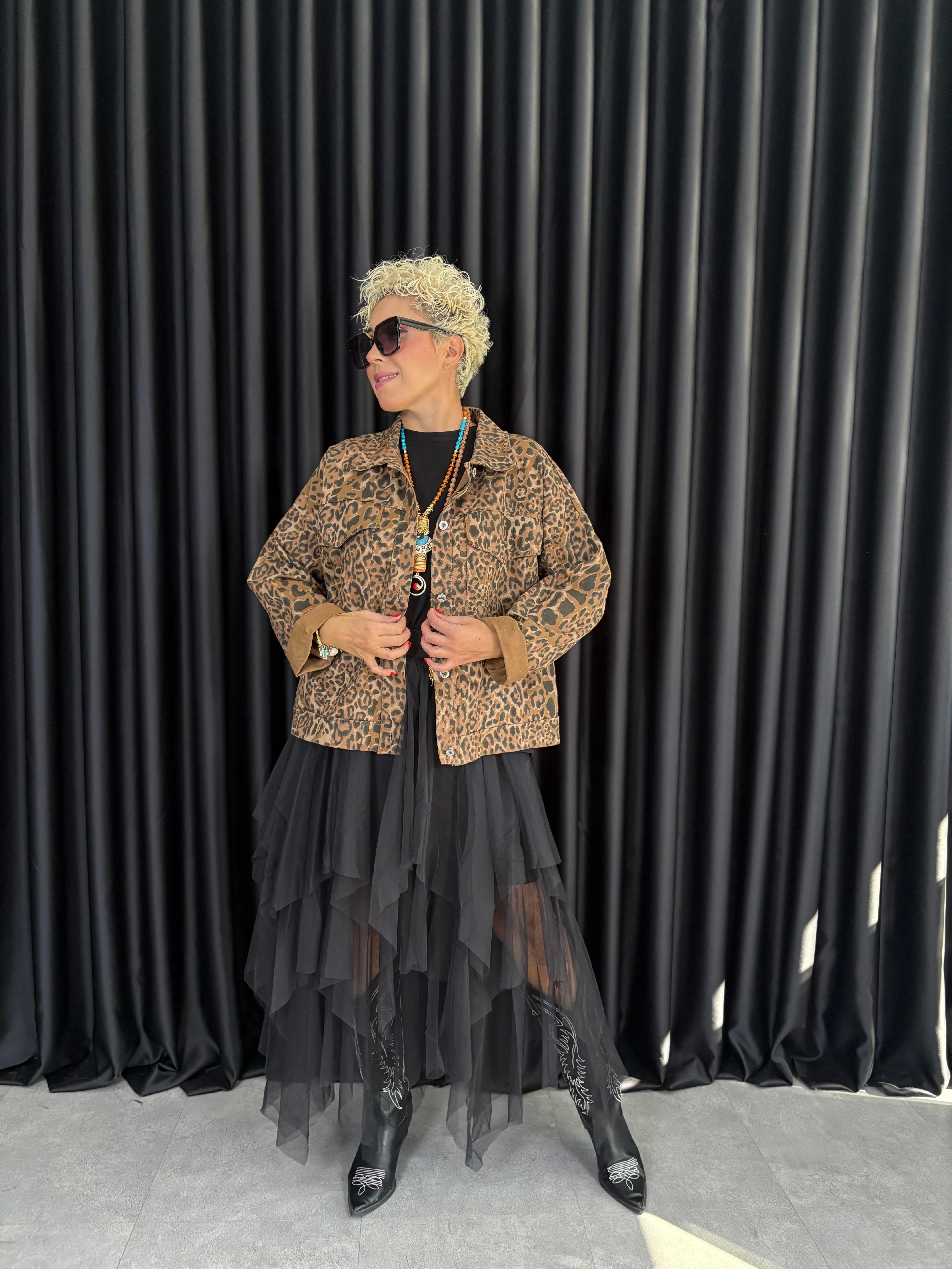 İthal Leopar Jean Ceket