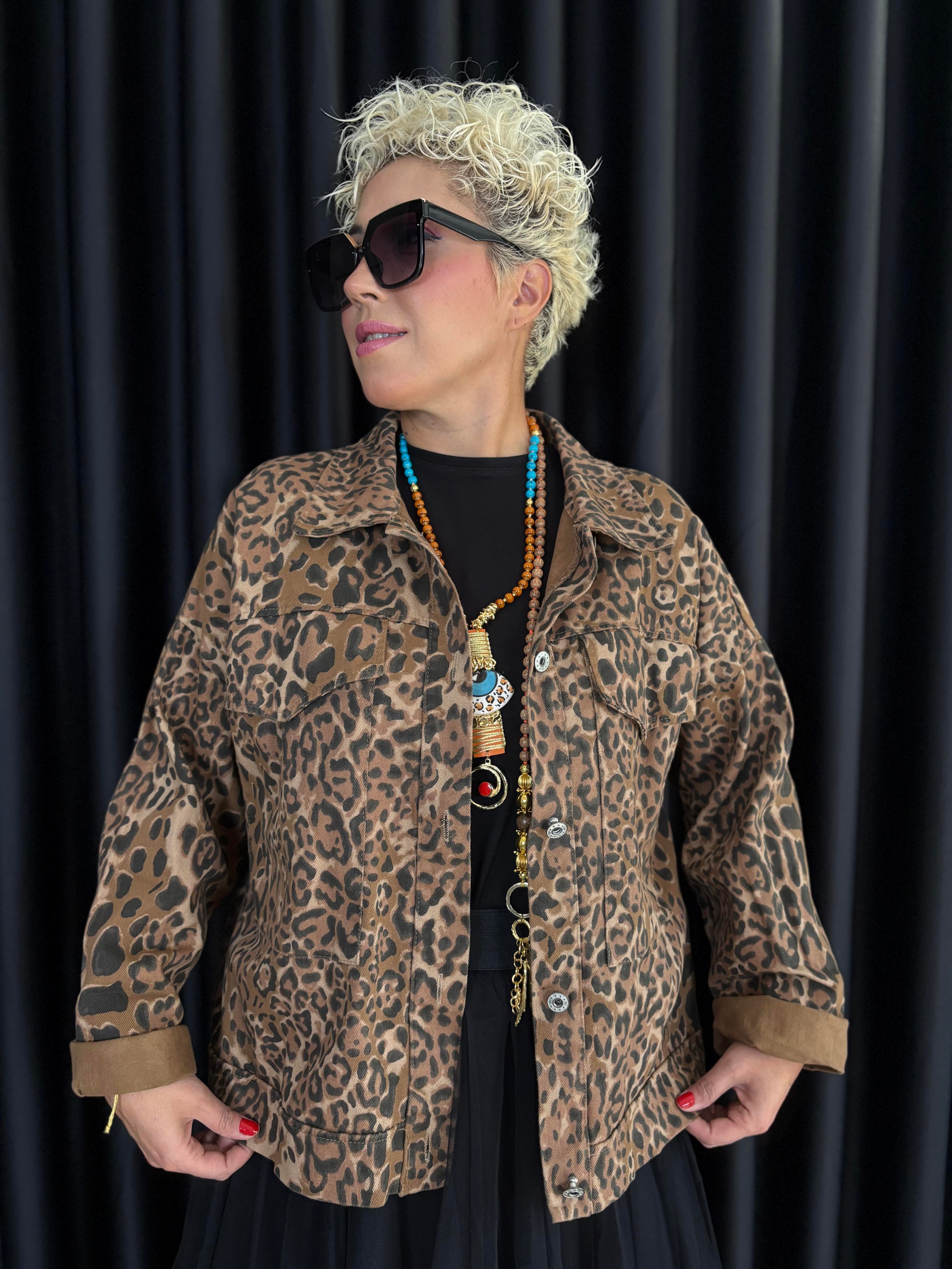 İthal Leopar Jean Ceket