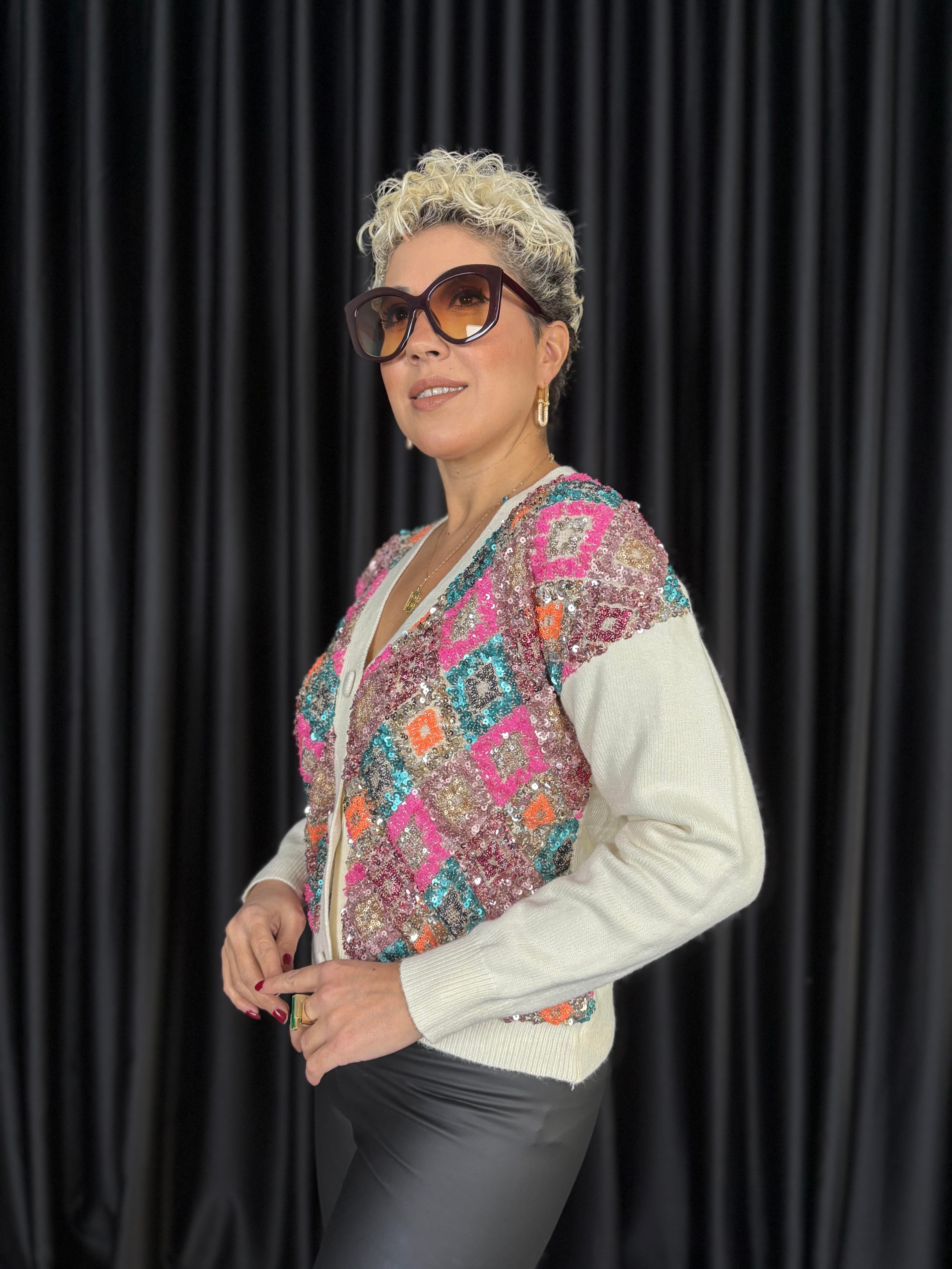 İthal Payetli Bej Hırka