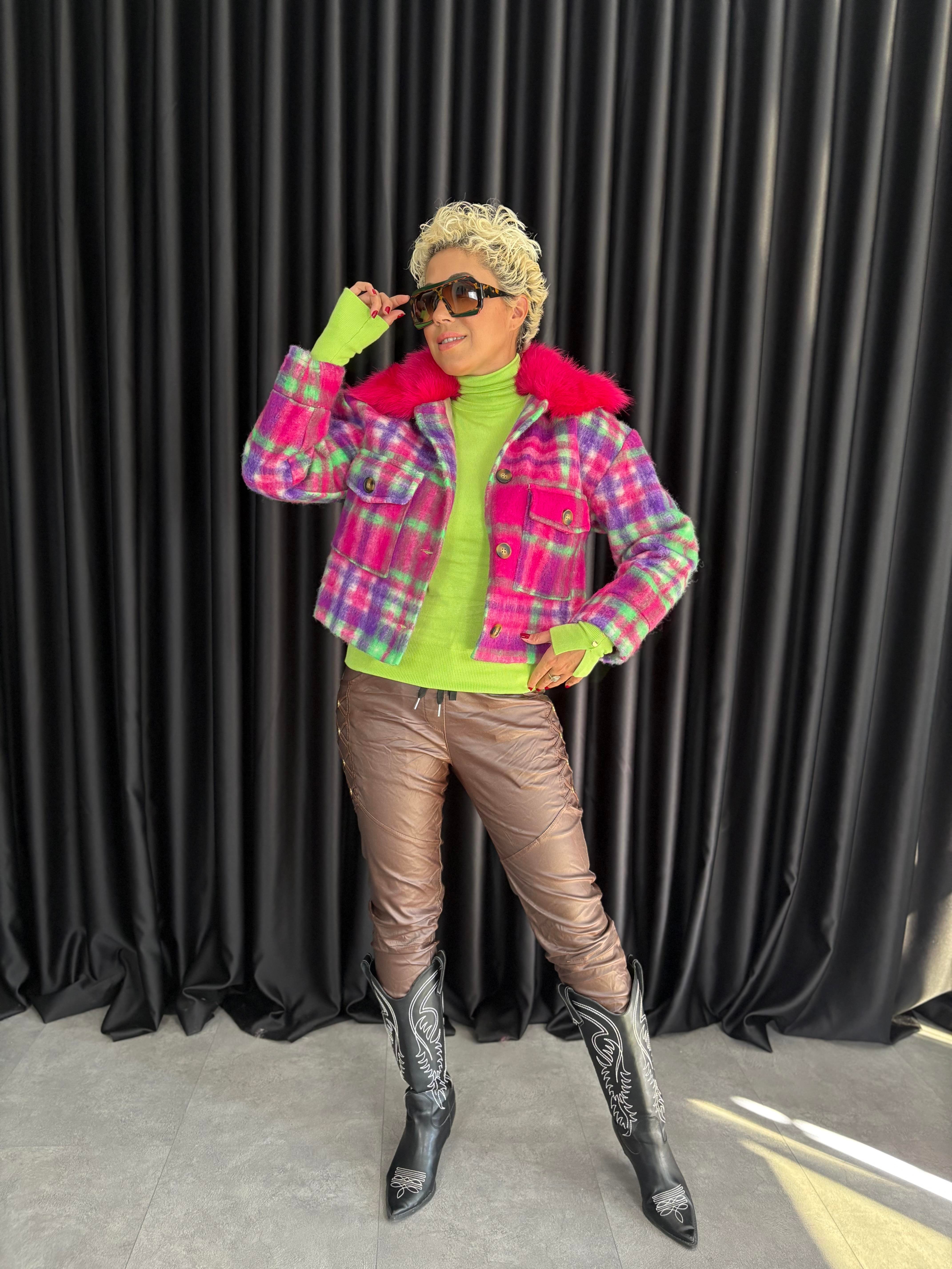 İthal Pembe Kürklü Mont 2