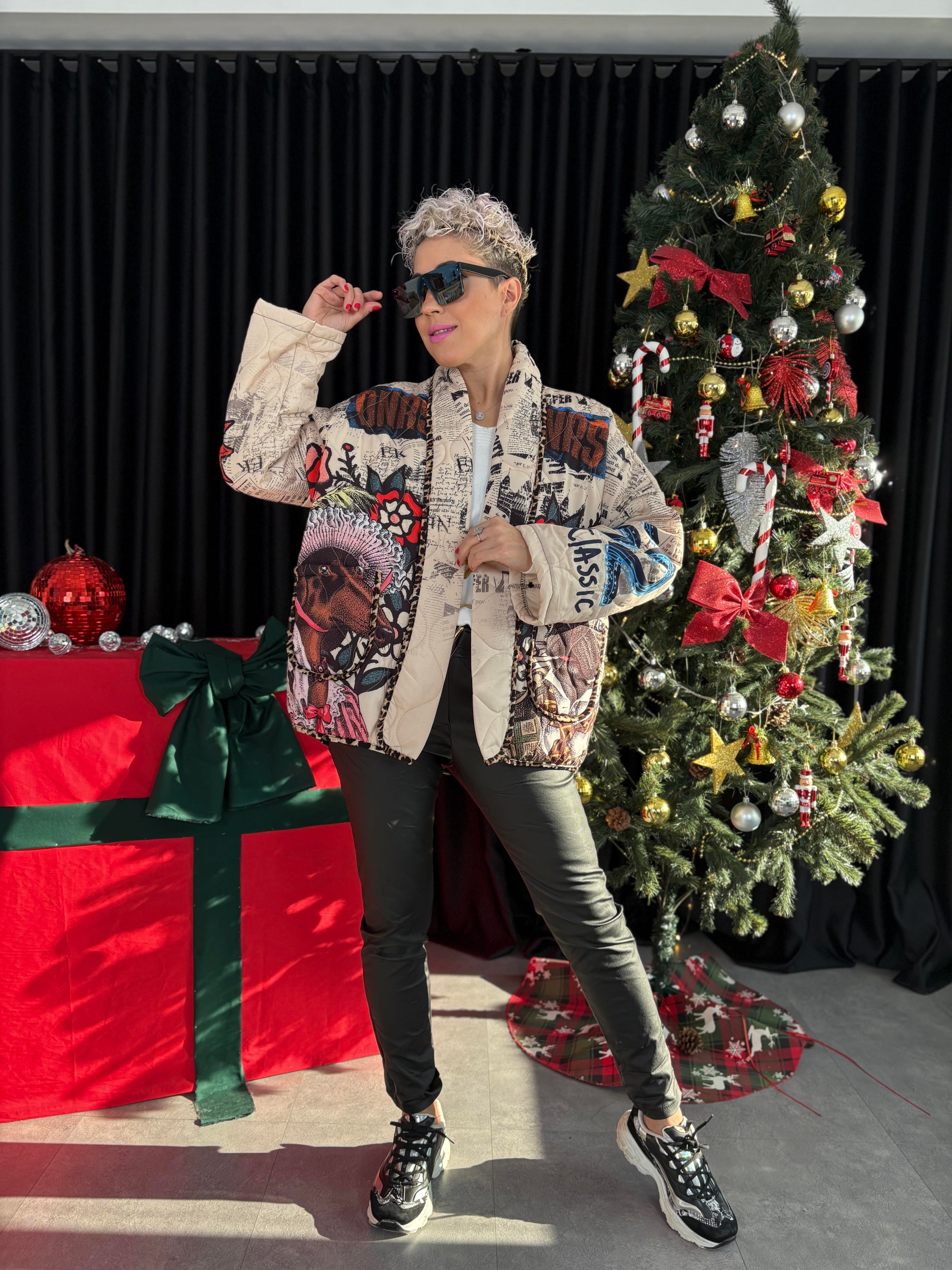 İthal Tasarım Patchwork Desen Kapitone Mont