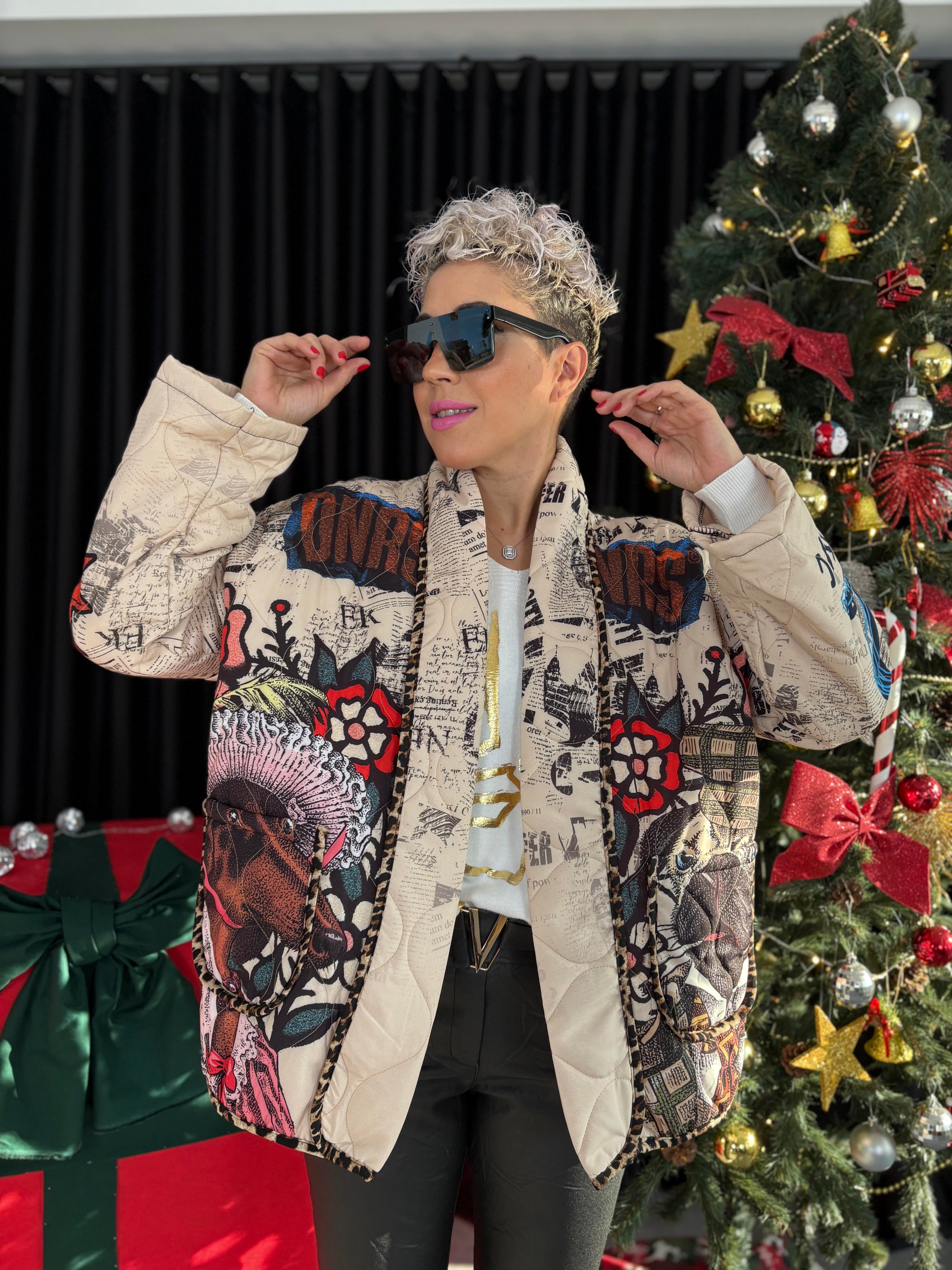 İthal Tasarım Patchwork Desen Kapitone Mont