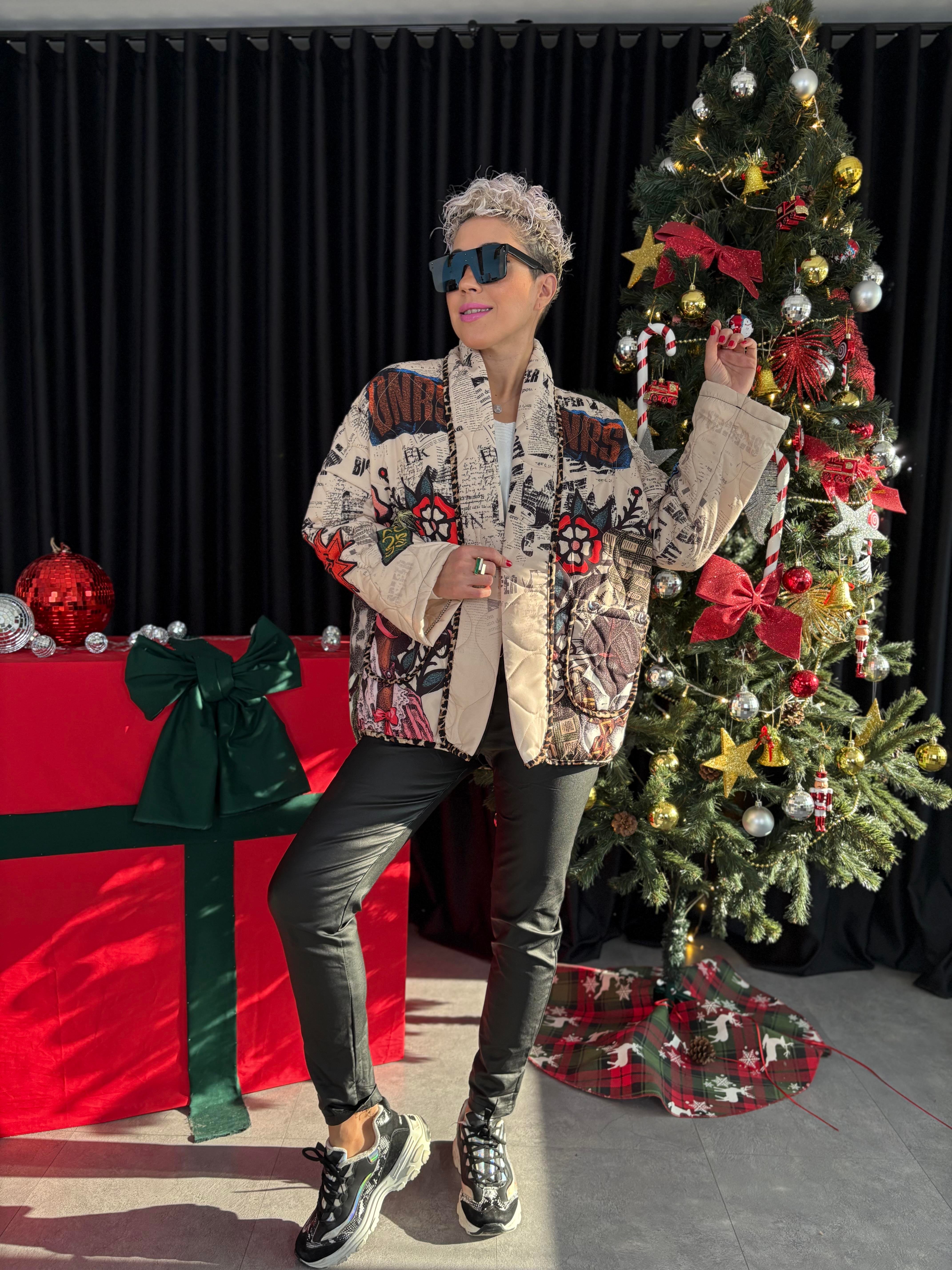 İthal Tasarım Patchwork Desen Kapitone Mont