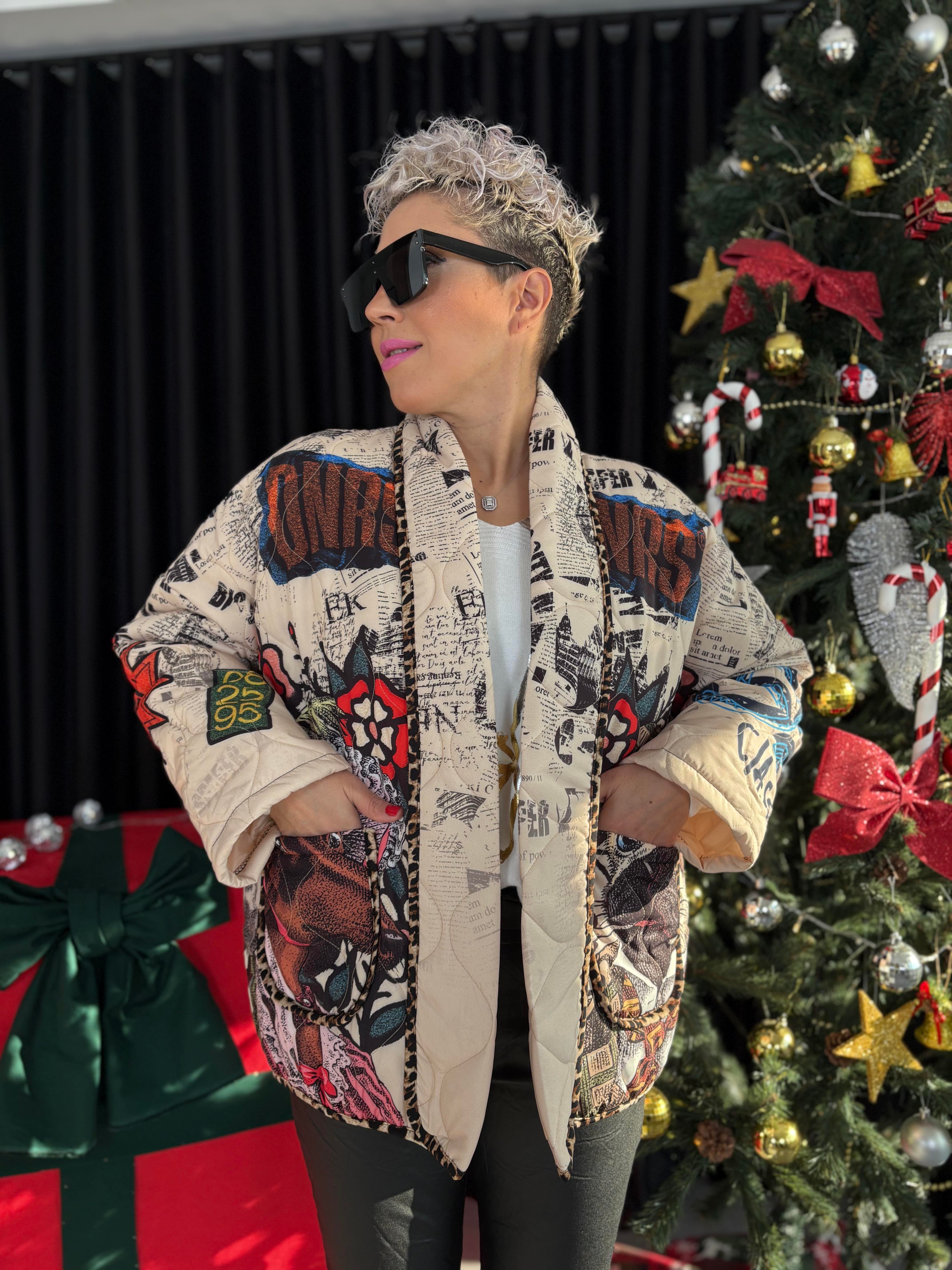 İthal Tasarım Patchwork Desen Kapitone Mont