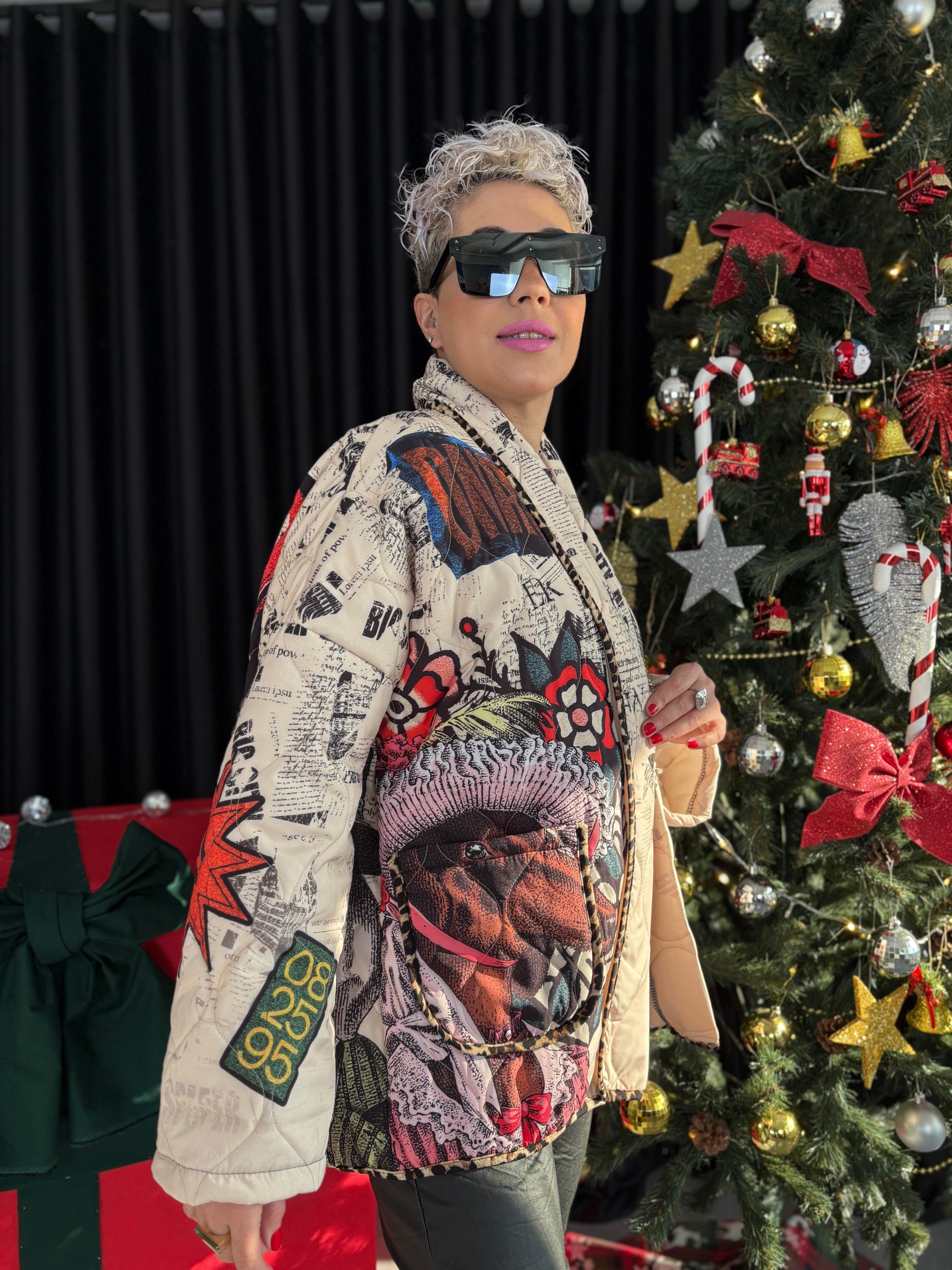 İthal Tasarım Patchwork Desen Kapitone Mont