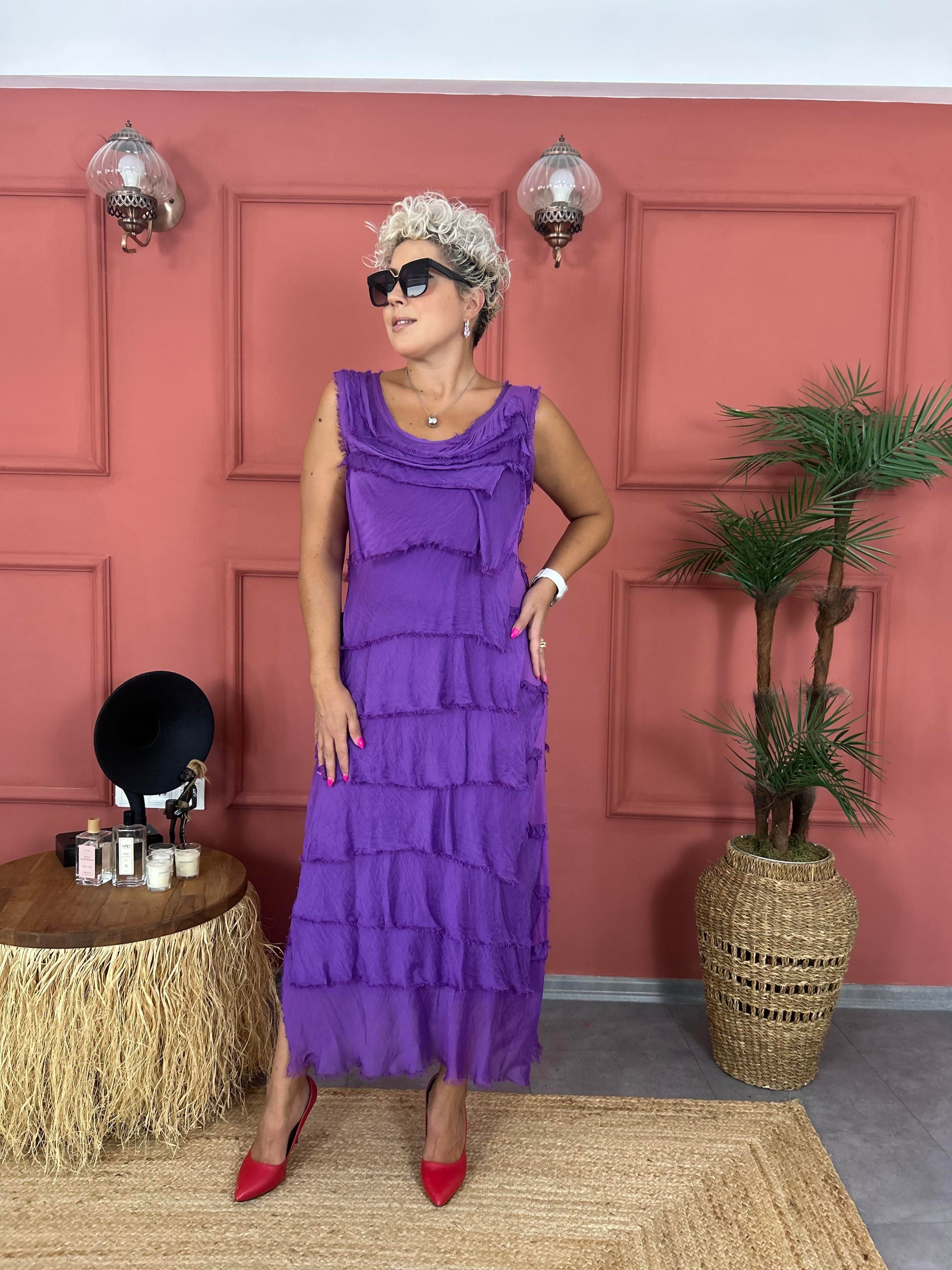 Kat Kat Mor İpek Elbise