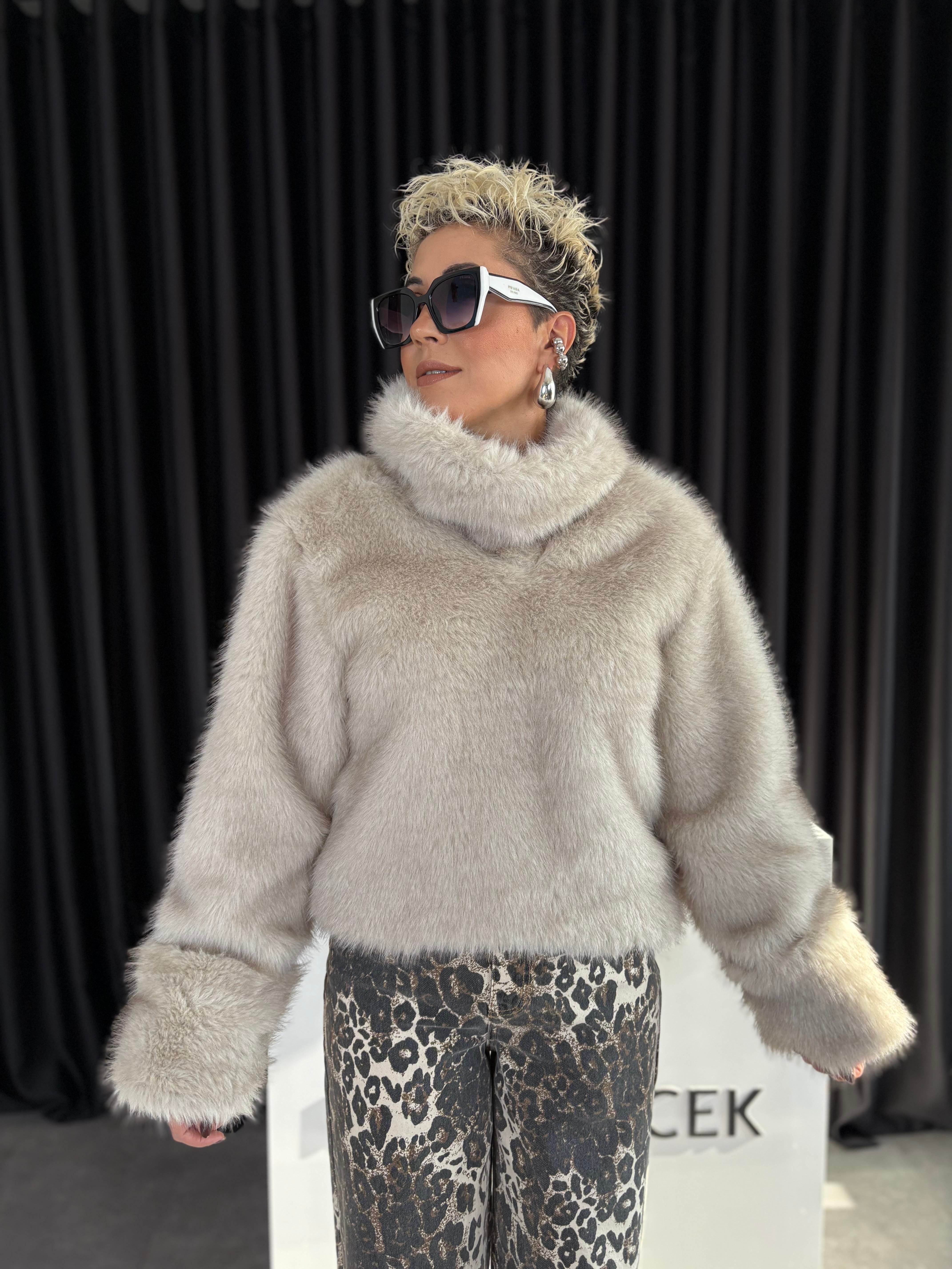 Krem Premium Kürk Kazak