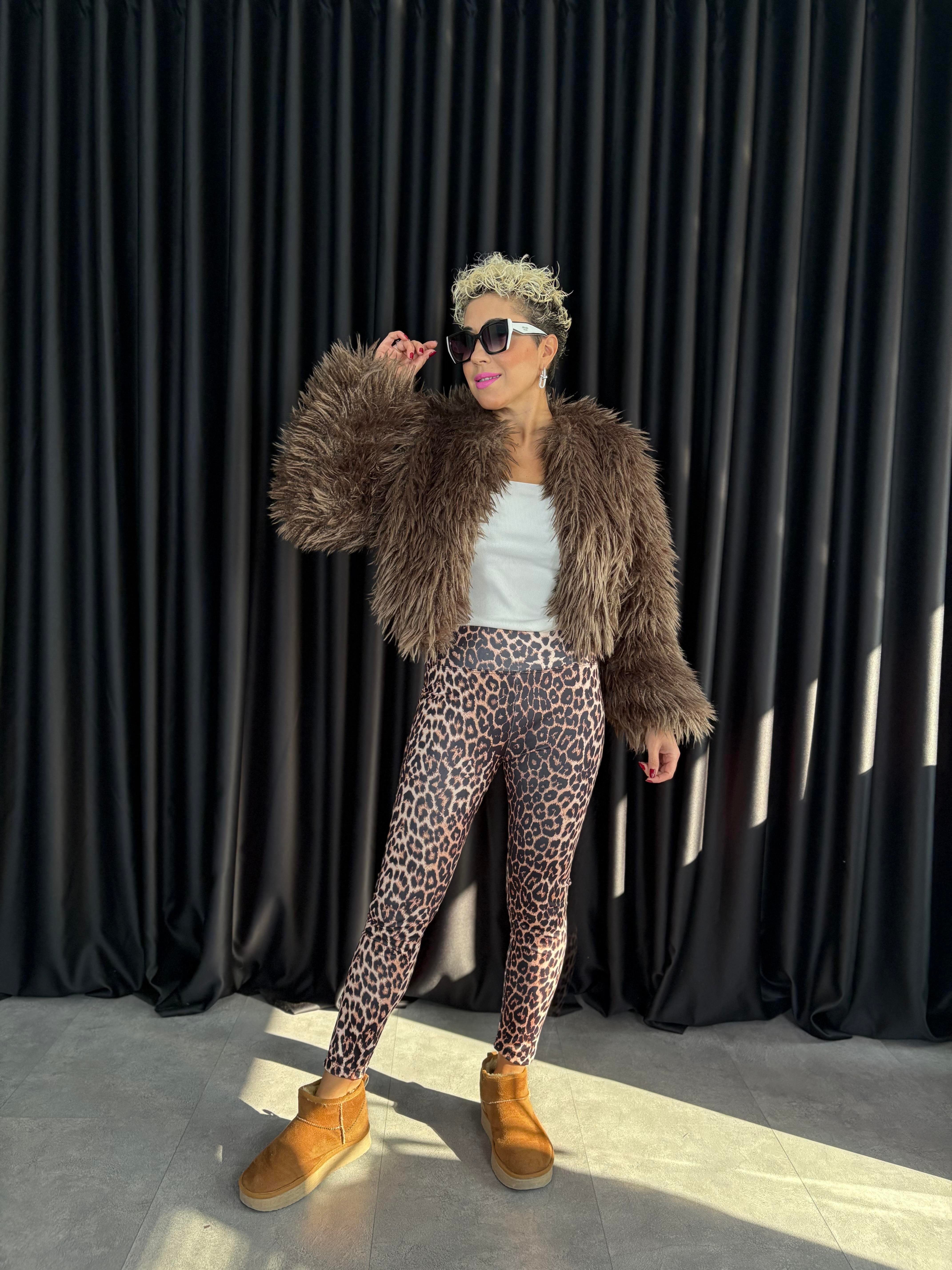 Leopar Desen Şardonlu Tayt 2