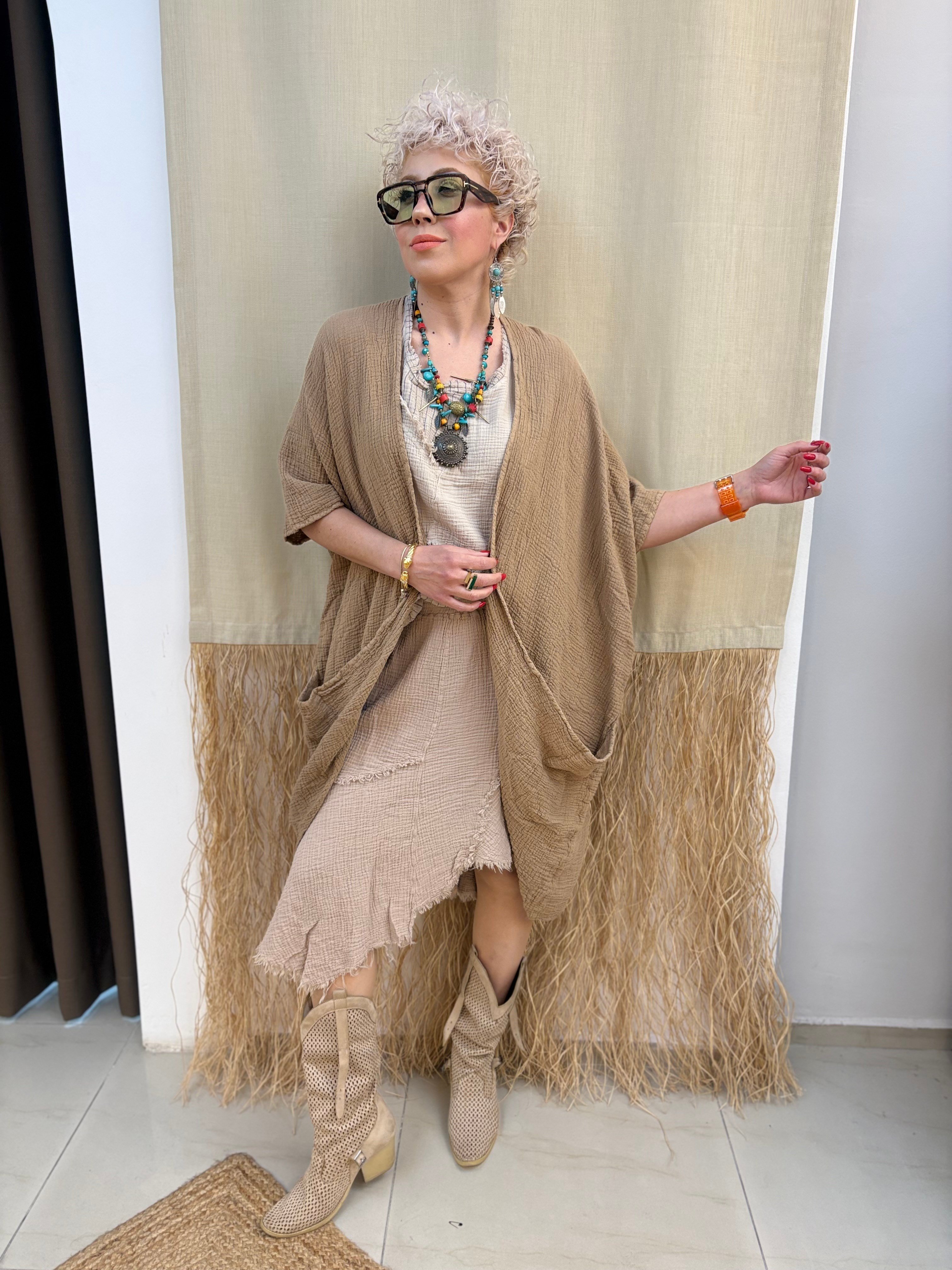 Müslin Camel Kimono Ceket