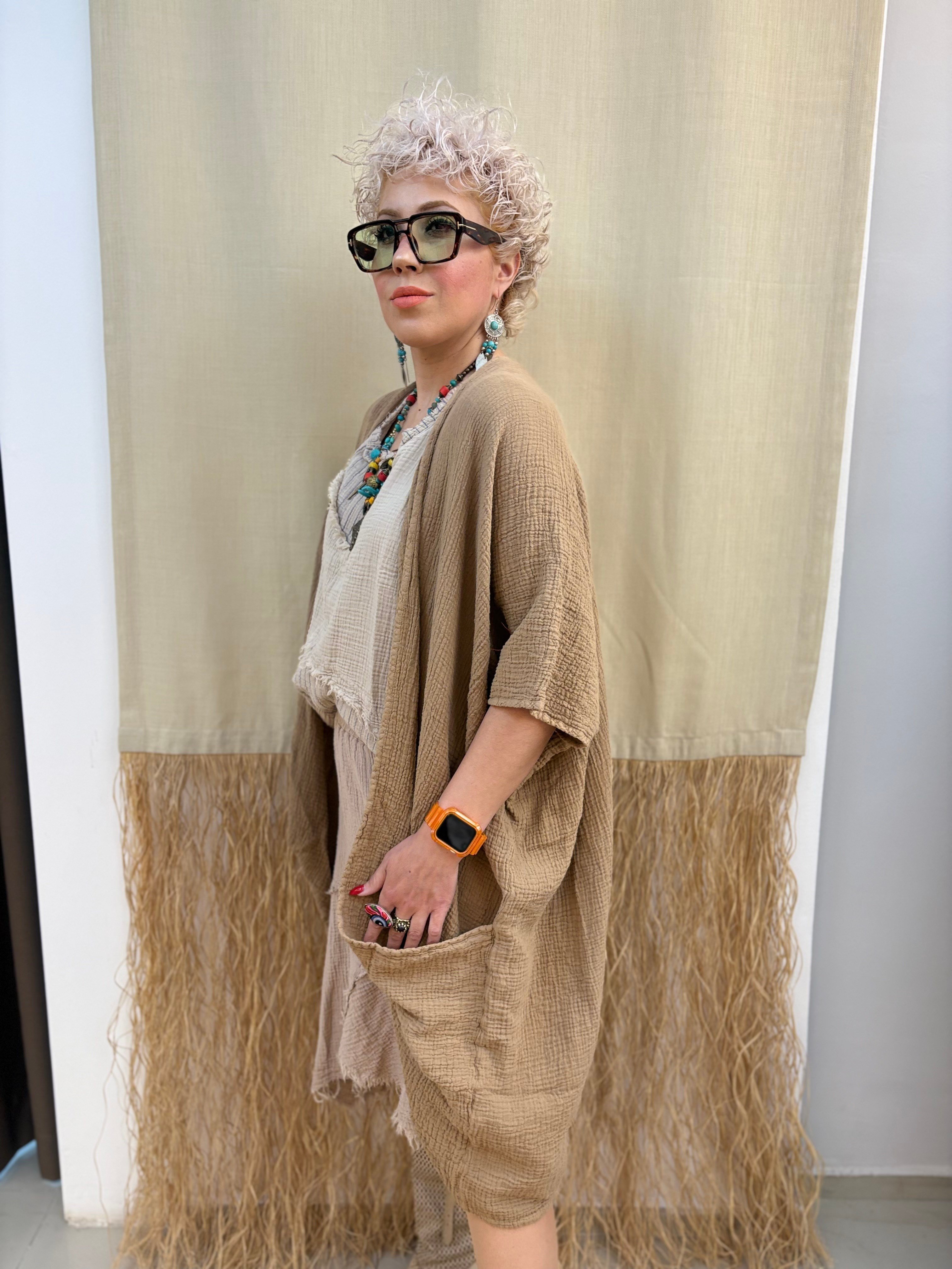 Müslin Camel Kimono Ceket
