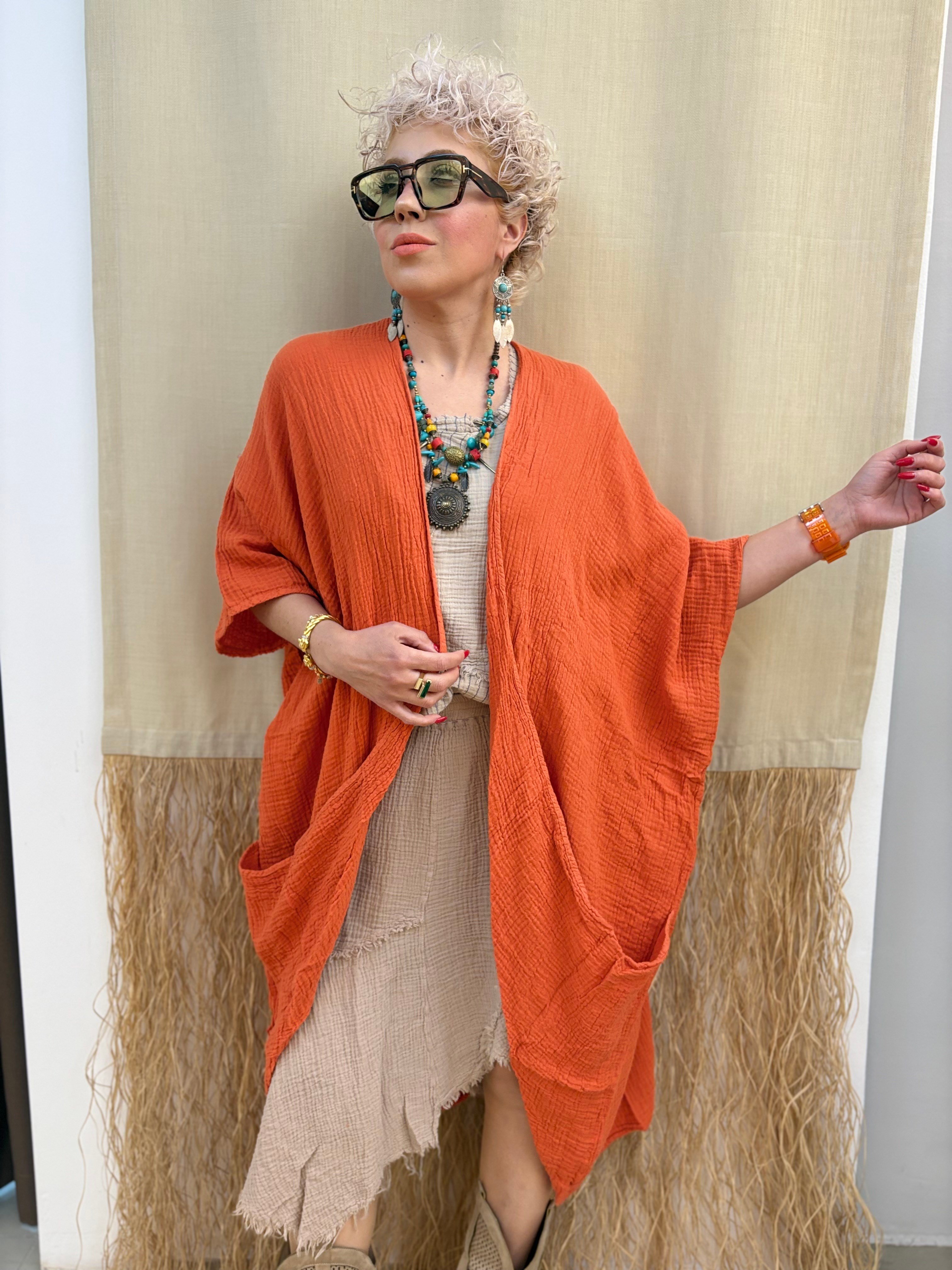 Müslin Kiremit Kimono Ceket