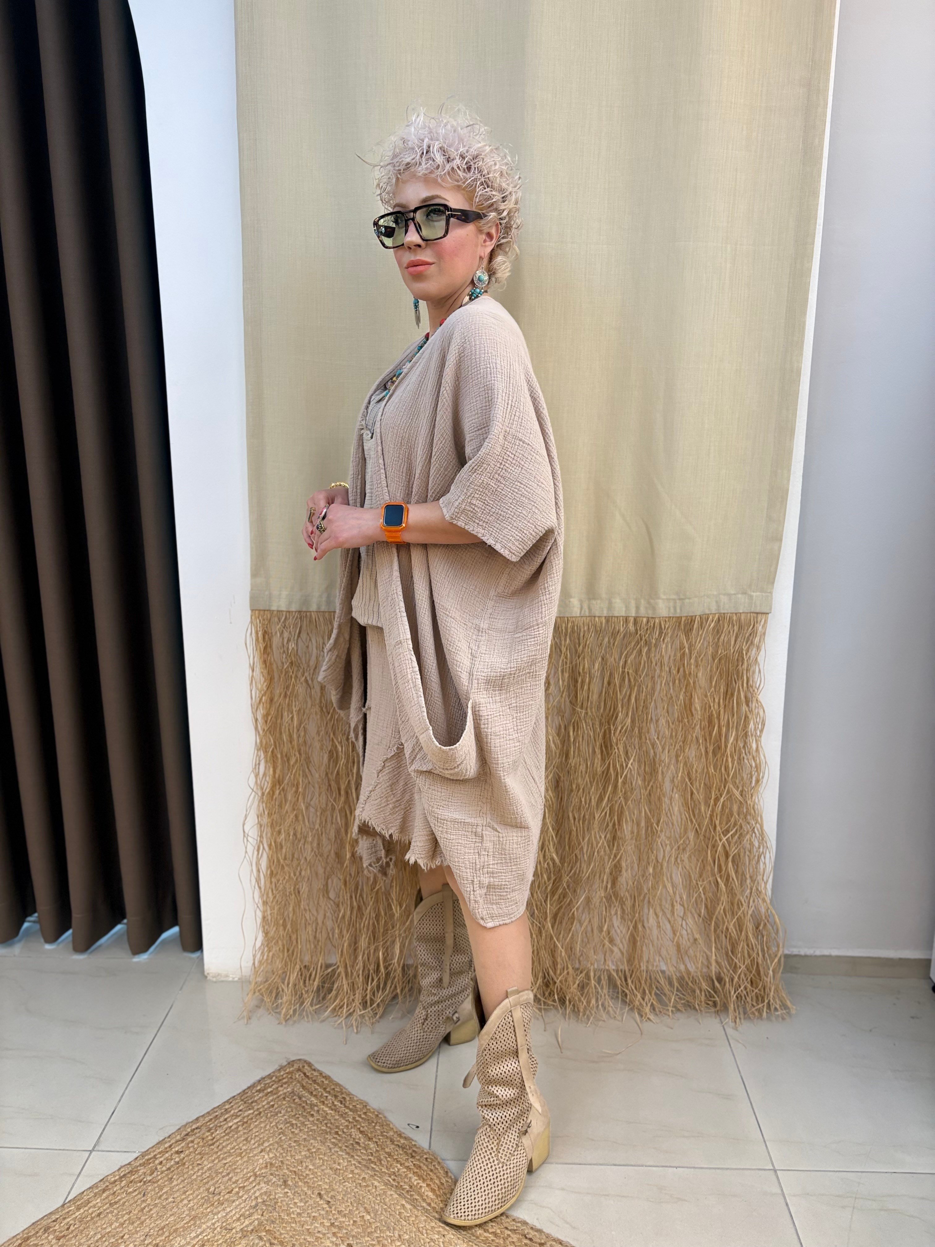 Müslin Krem Kimono Ceket