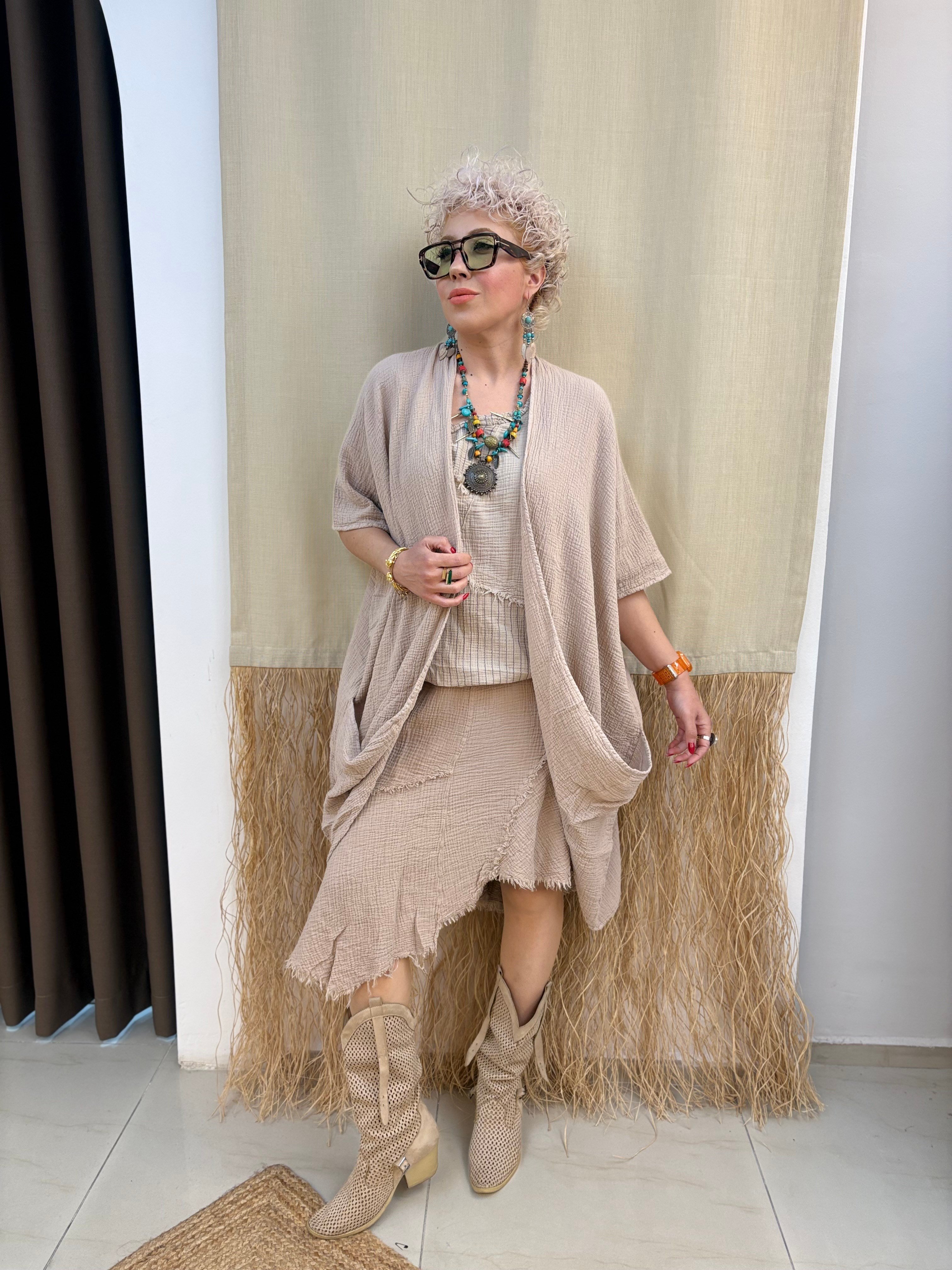 Müslin Krem Kimono Ceket