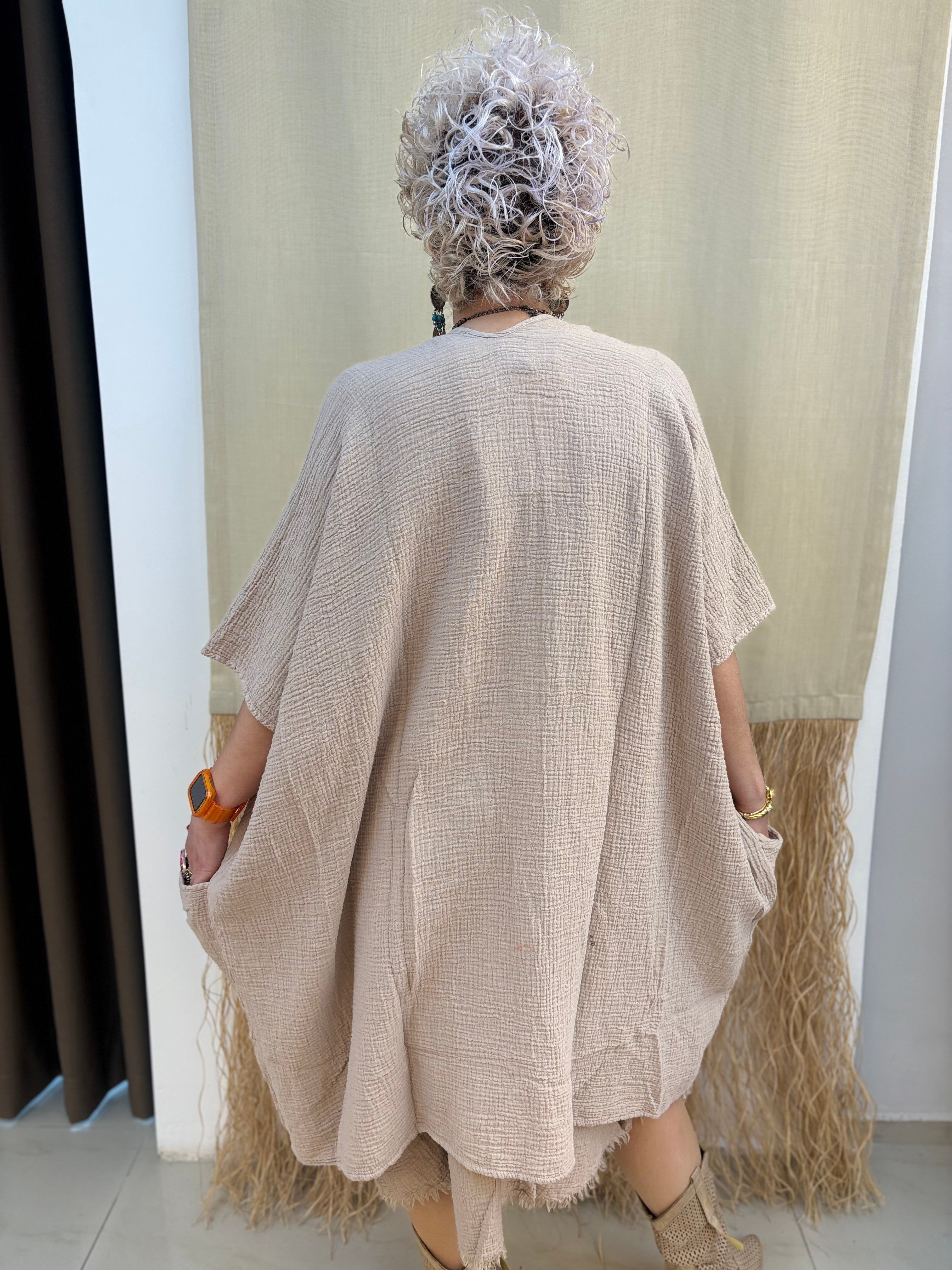 Müslin Krem Kimono Ceket