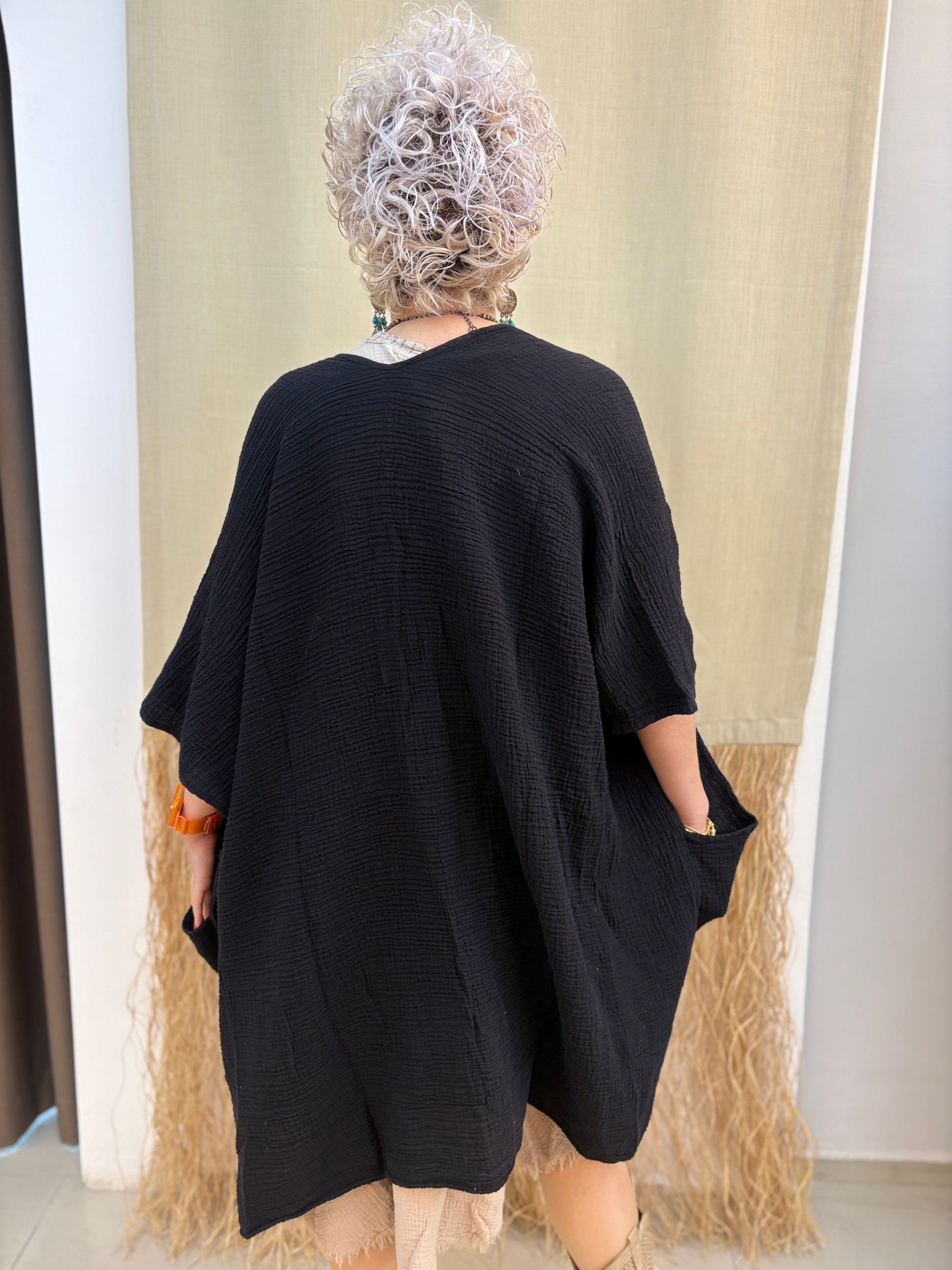 Müslin Siyah Kimono Ceket