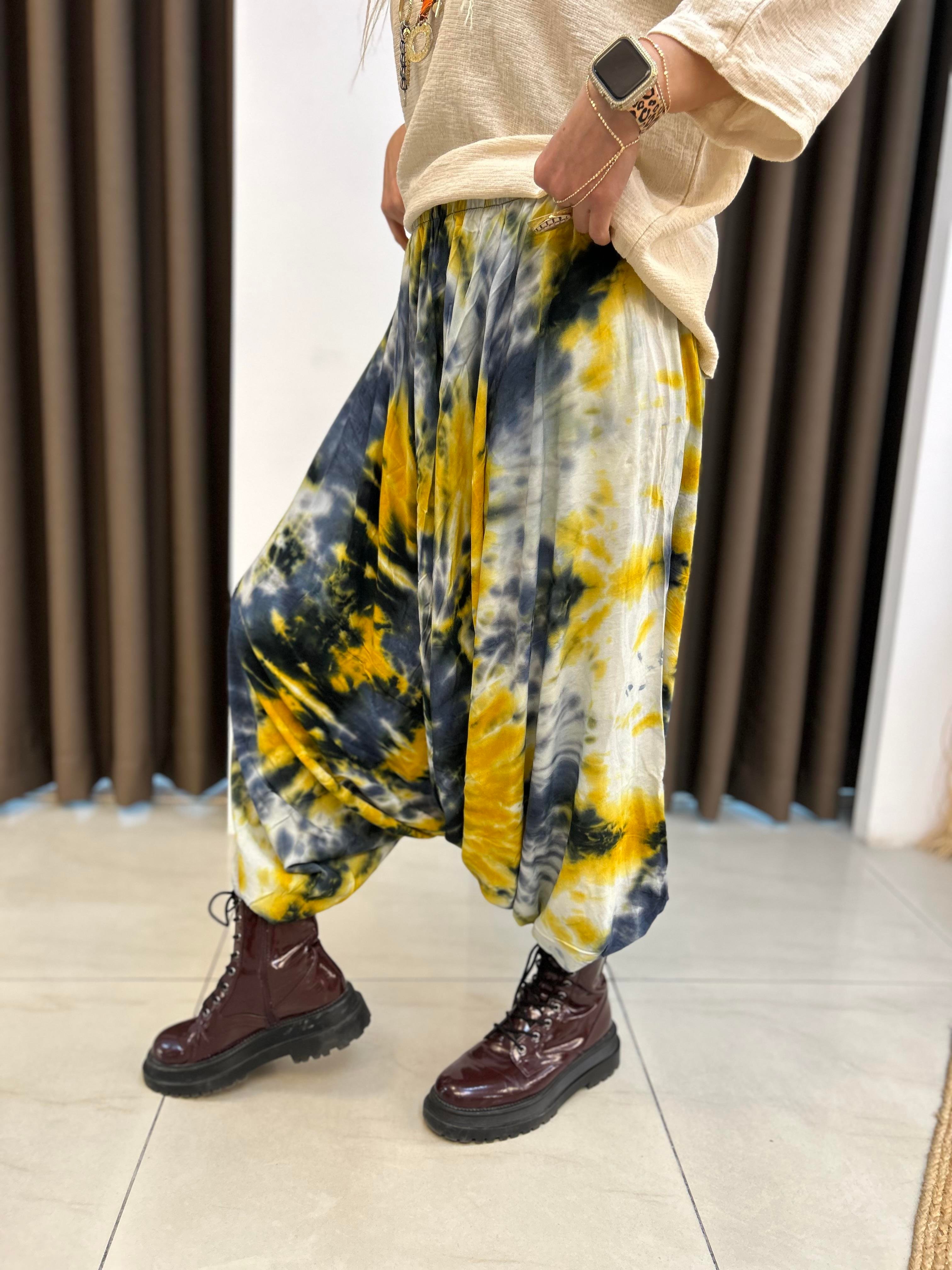 Pamuk Viskon Sarı Batik Şalvar