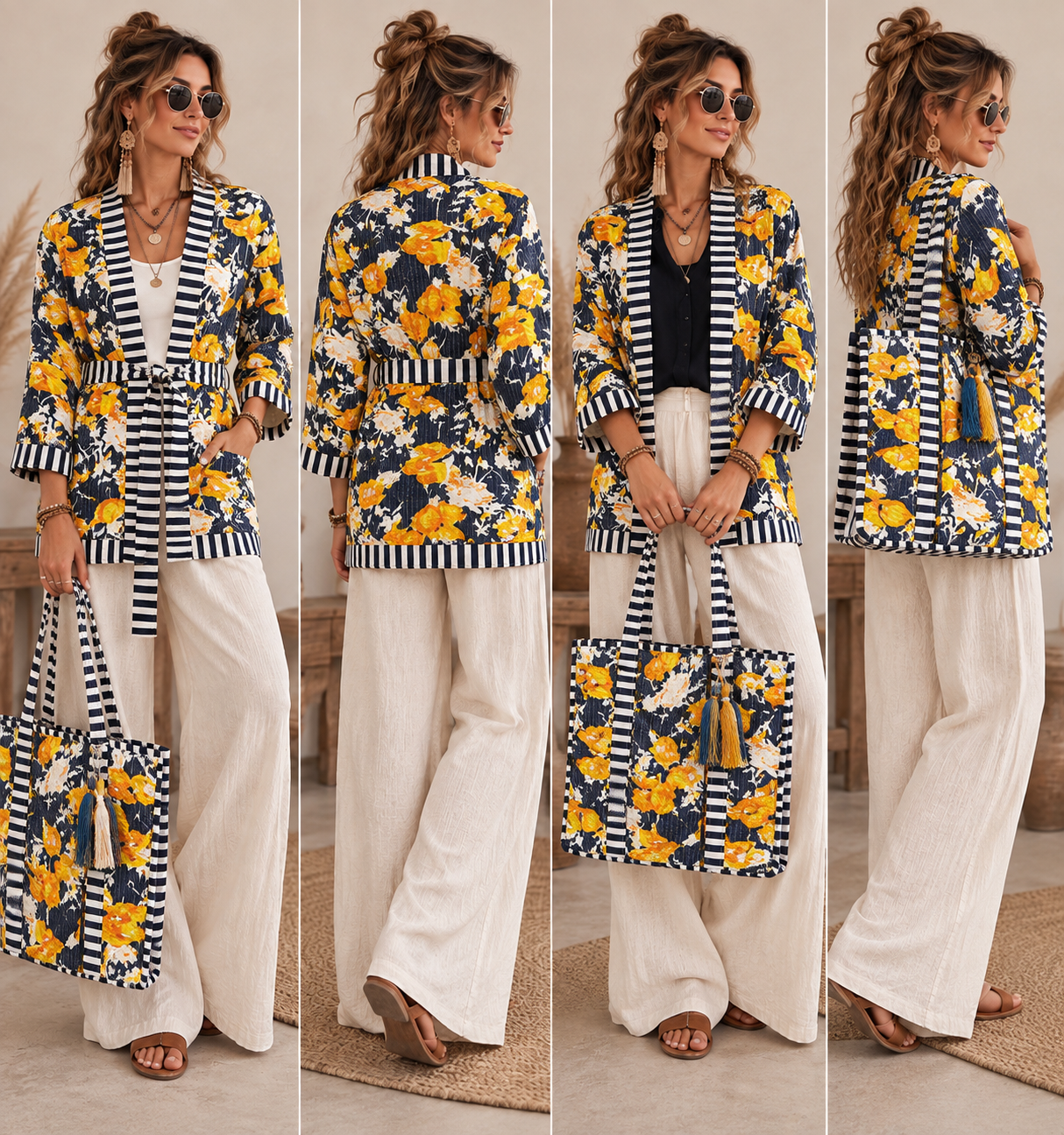 Patchwork Desenli Çantalı İtalyan Kapitone Ceket