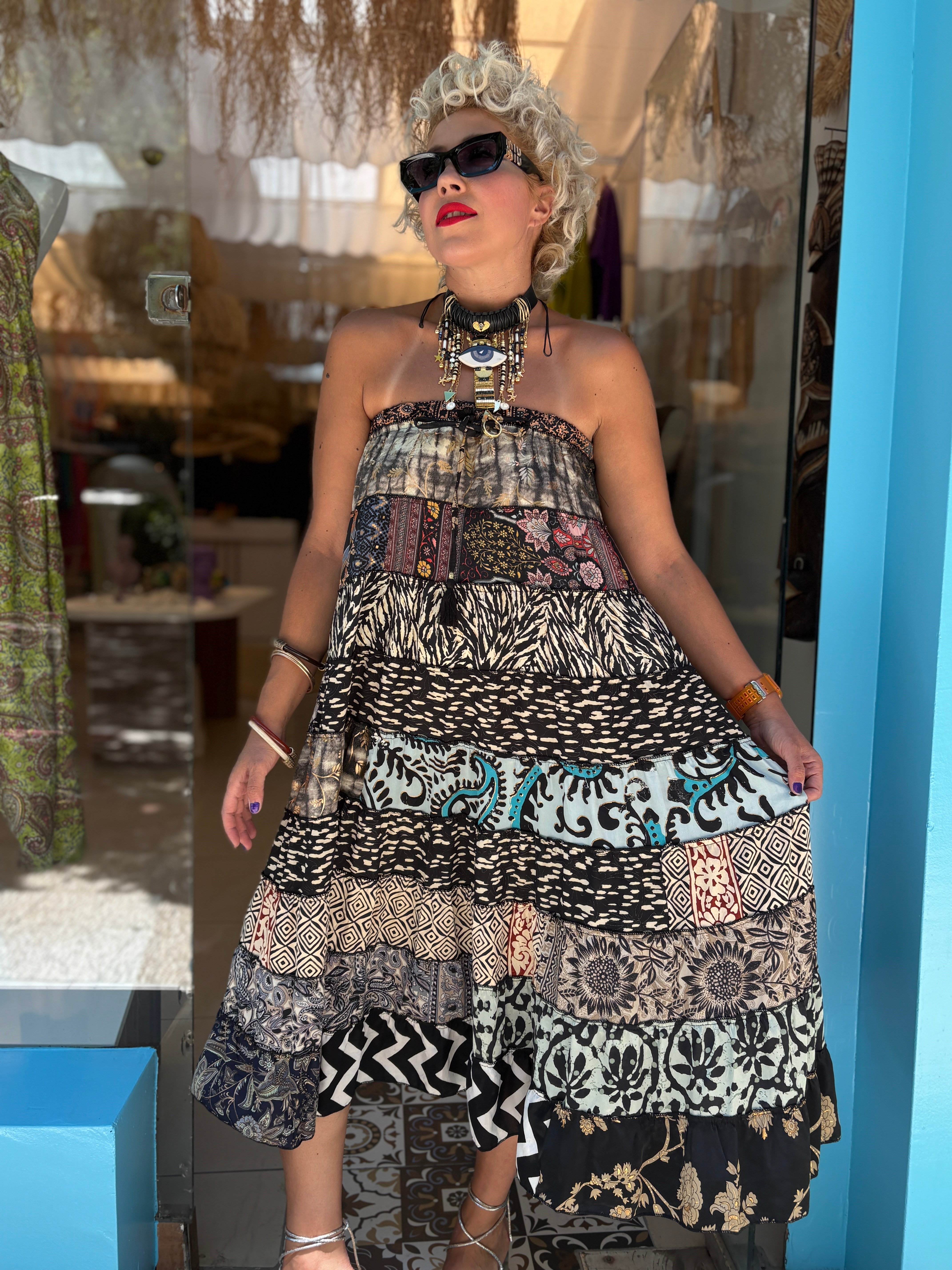 Patchwork İthal Etek Elbise