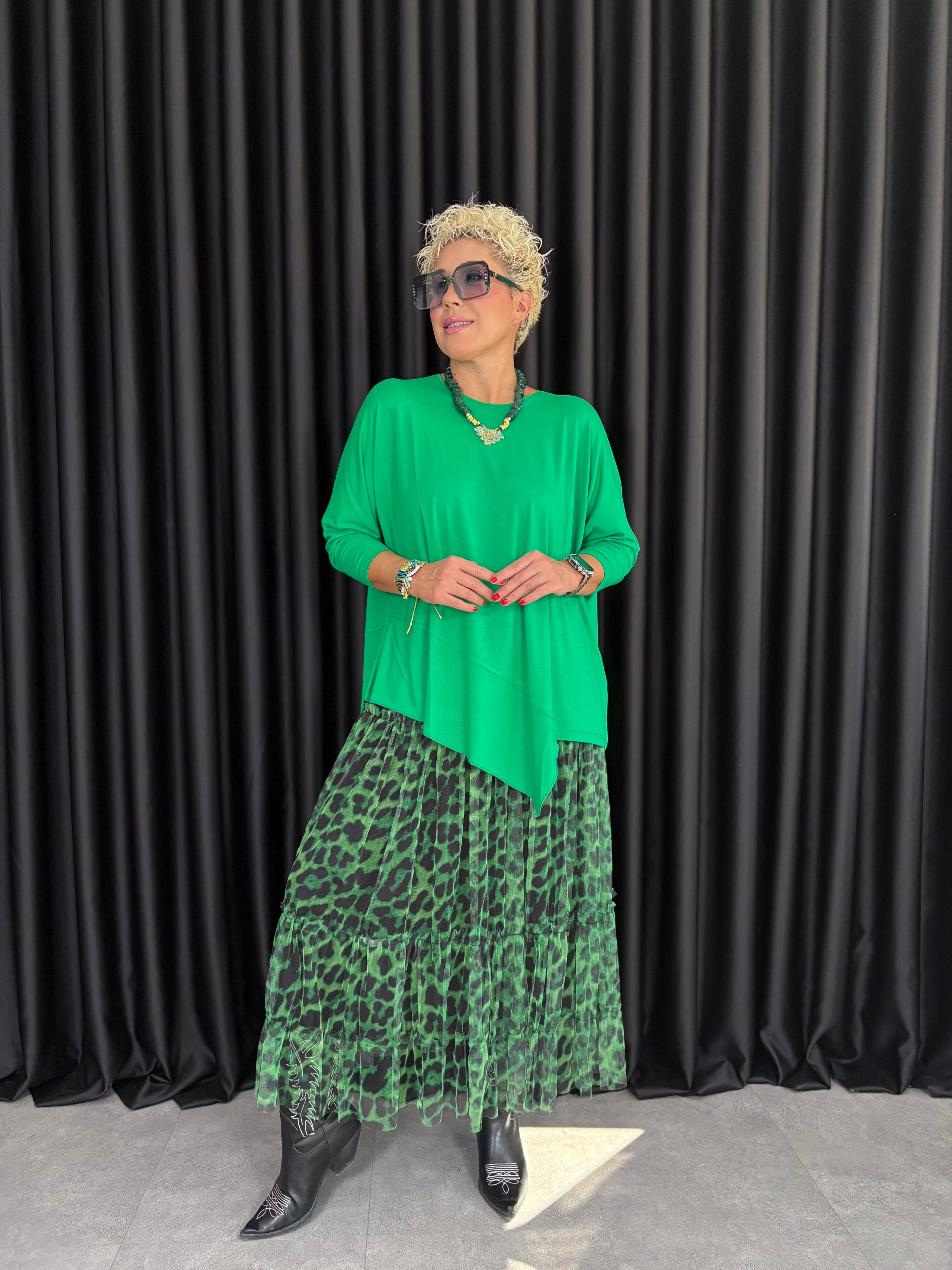 Yeşil Leopar Tül Etek