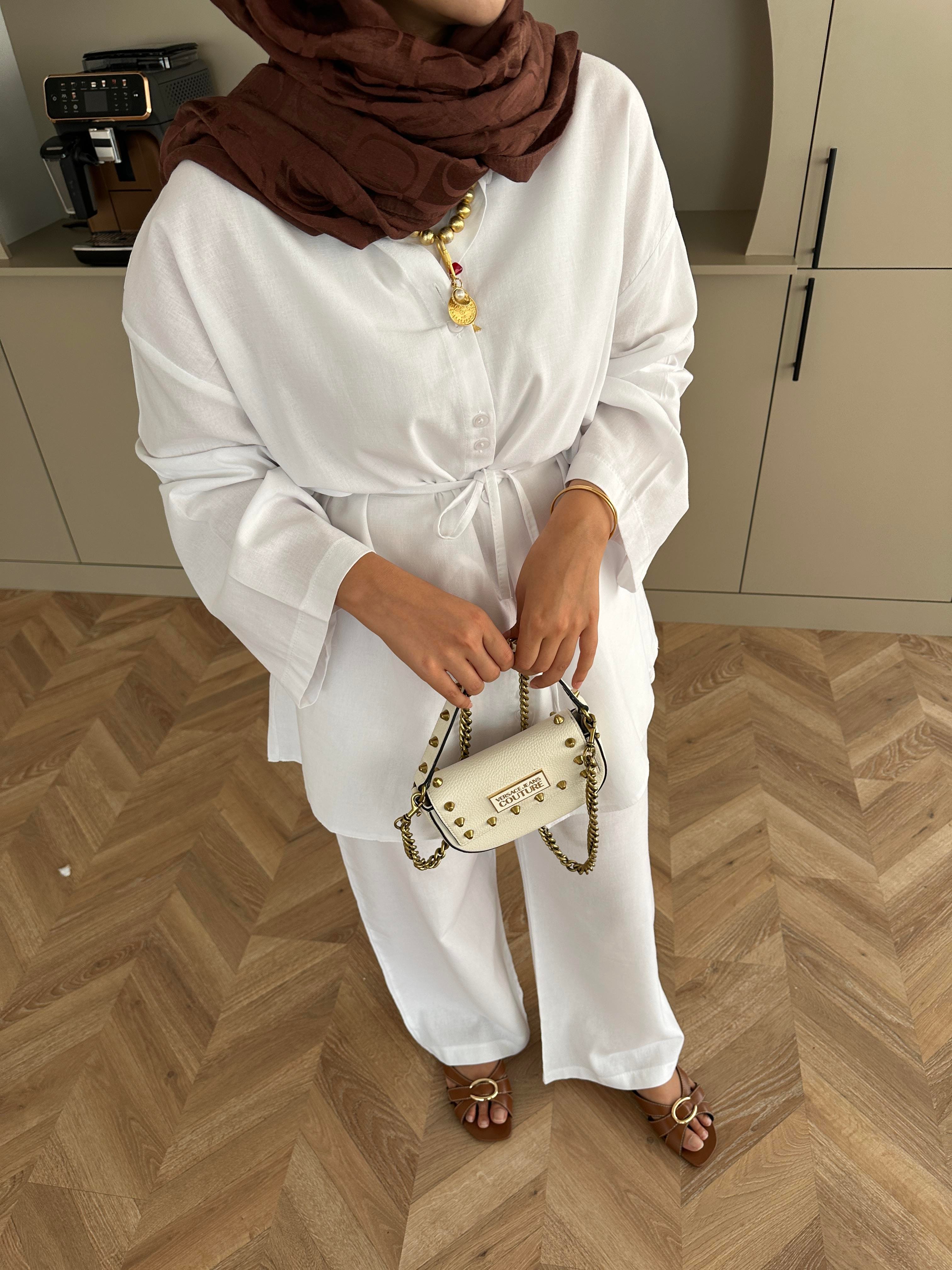 Aisha Keten Pantolonlu Takım Beyaz