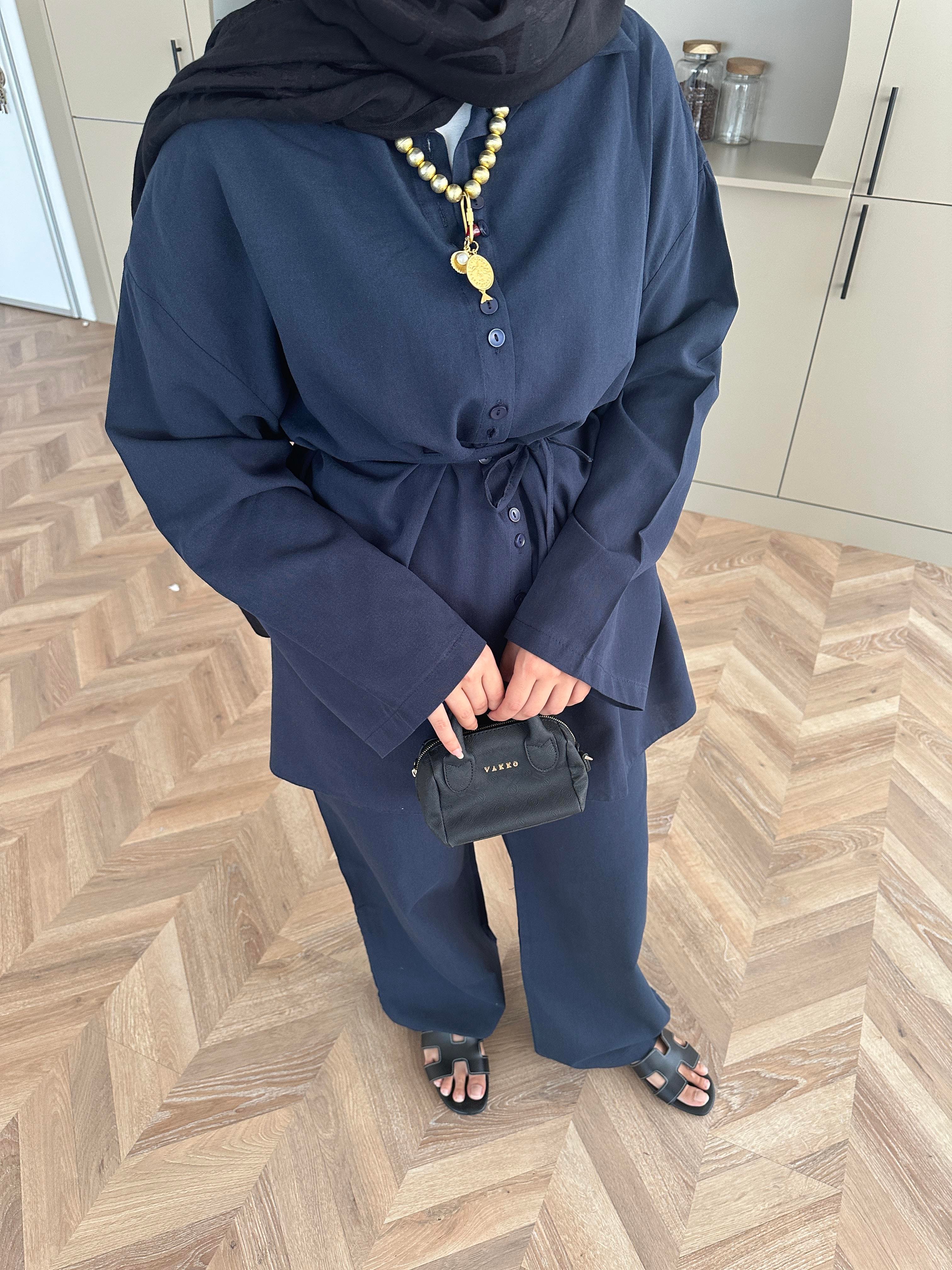 Aisha Keten Pantolonlu Takım Lacivert