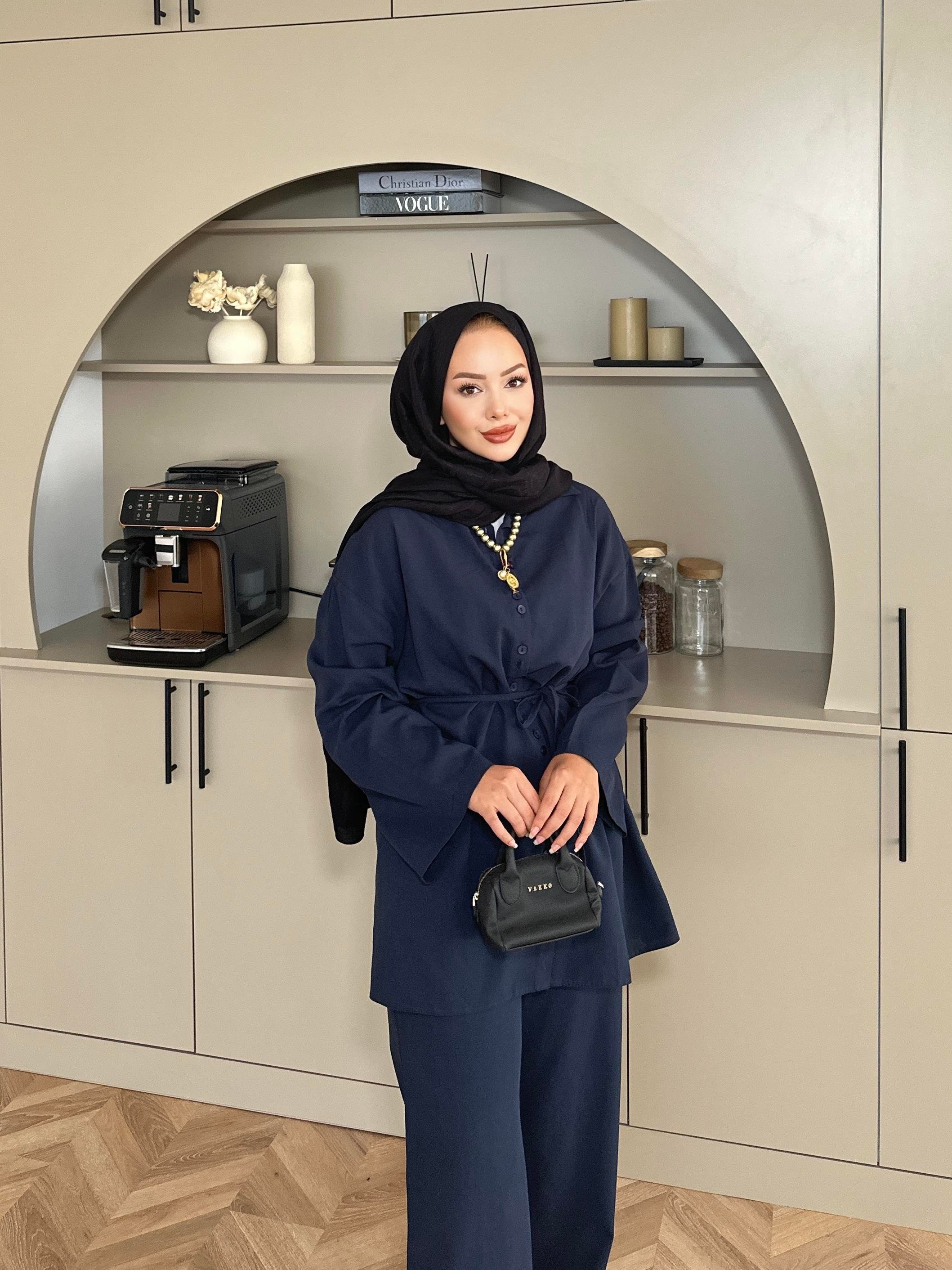 Aisha Keten Pantolonlu Takım Lacivert