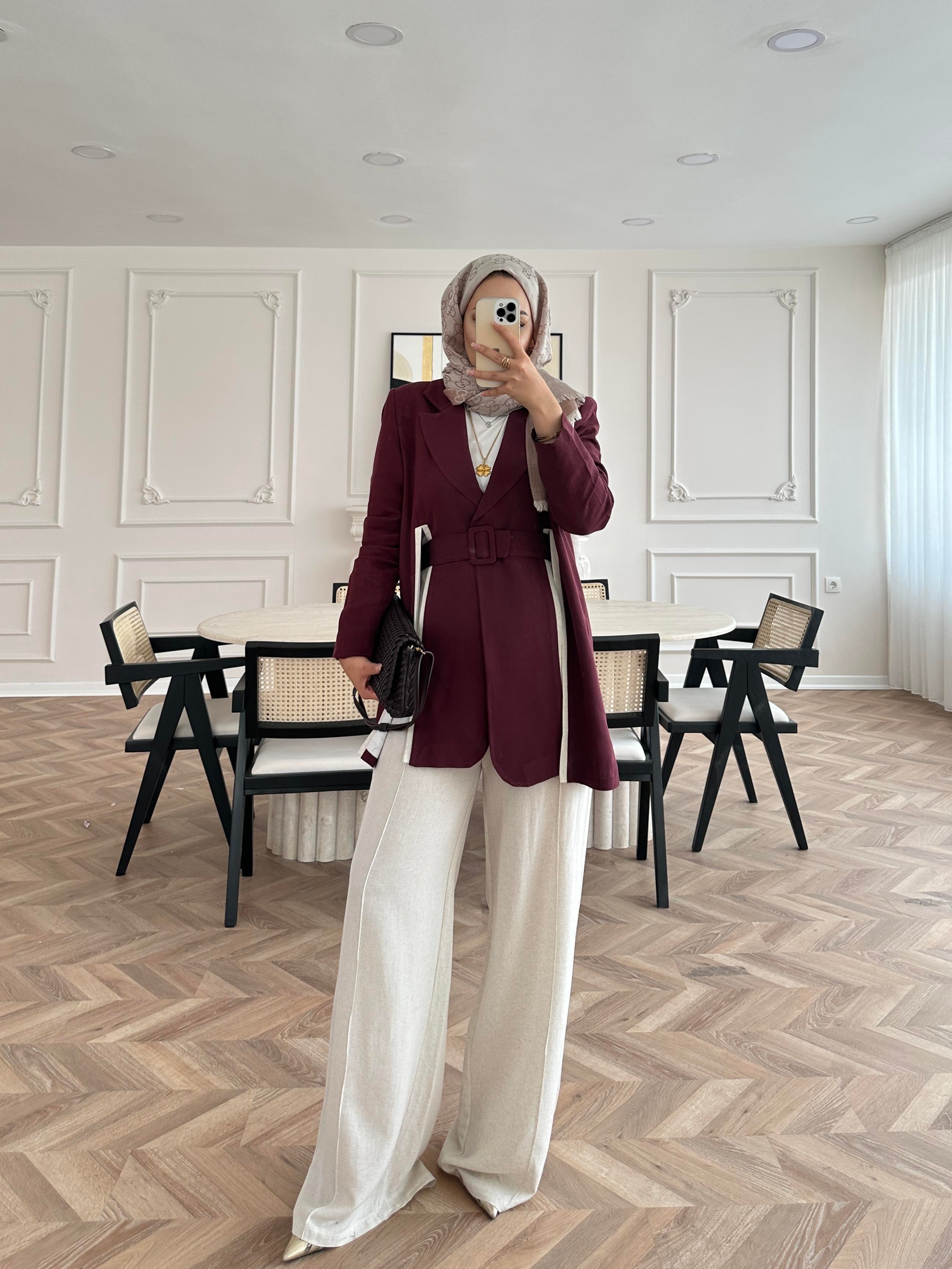 Aria Keten Takım Bordo 