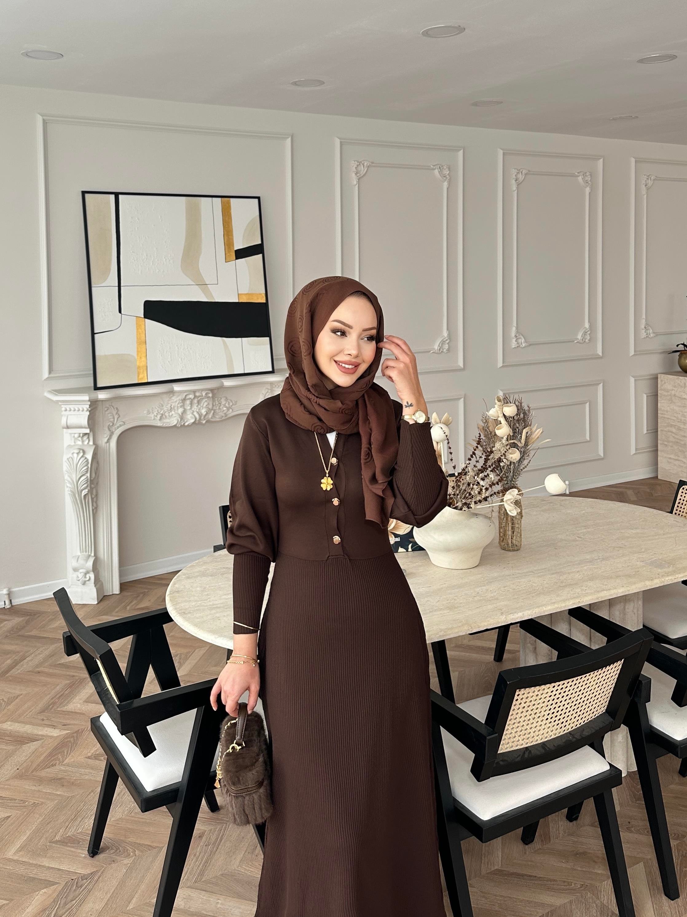 Ayda Triko Elbise Acı Kahve