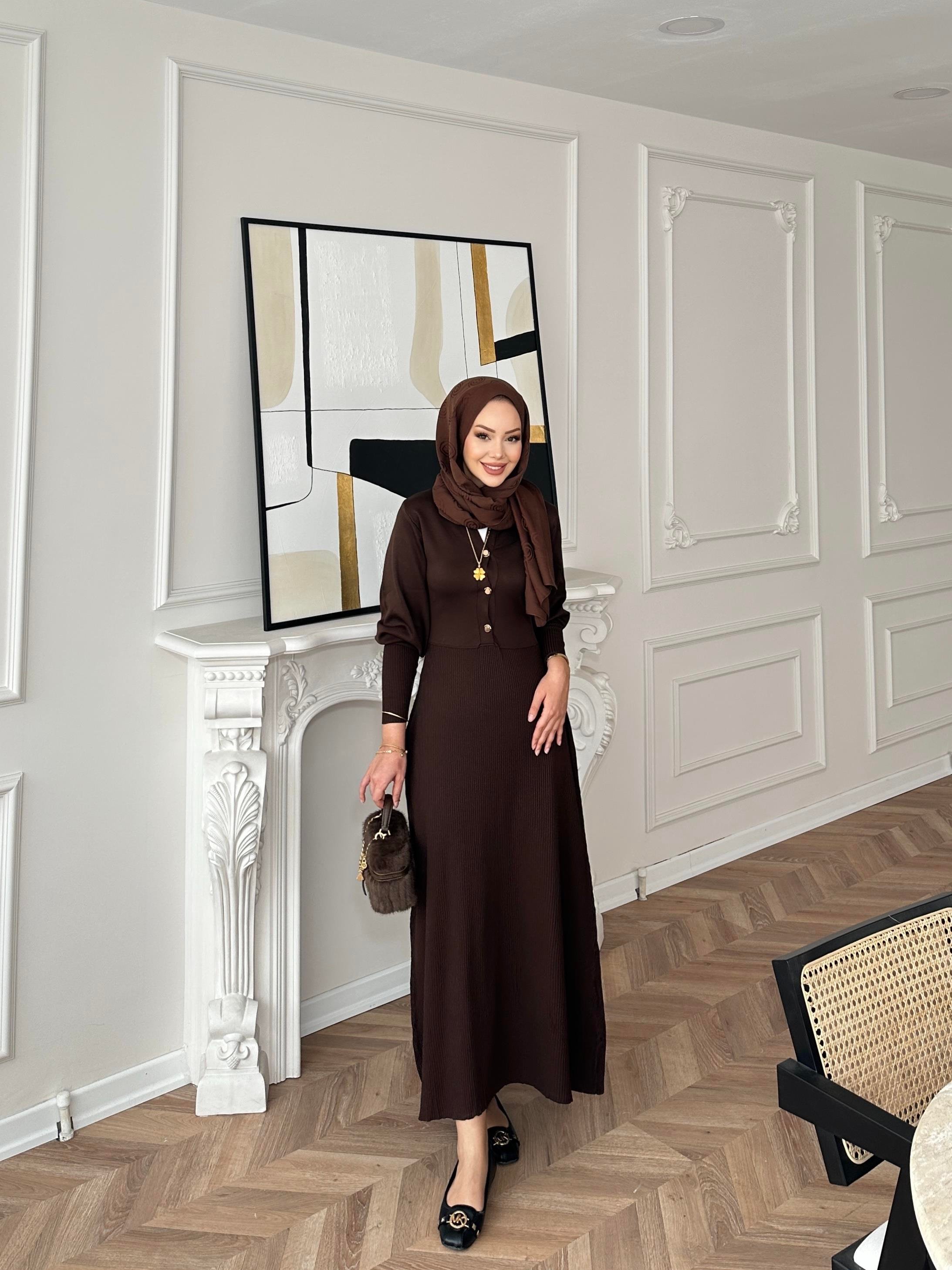 Ayda Triko Elbise Acı Kahve