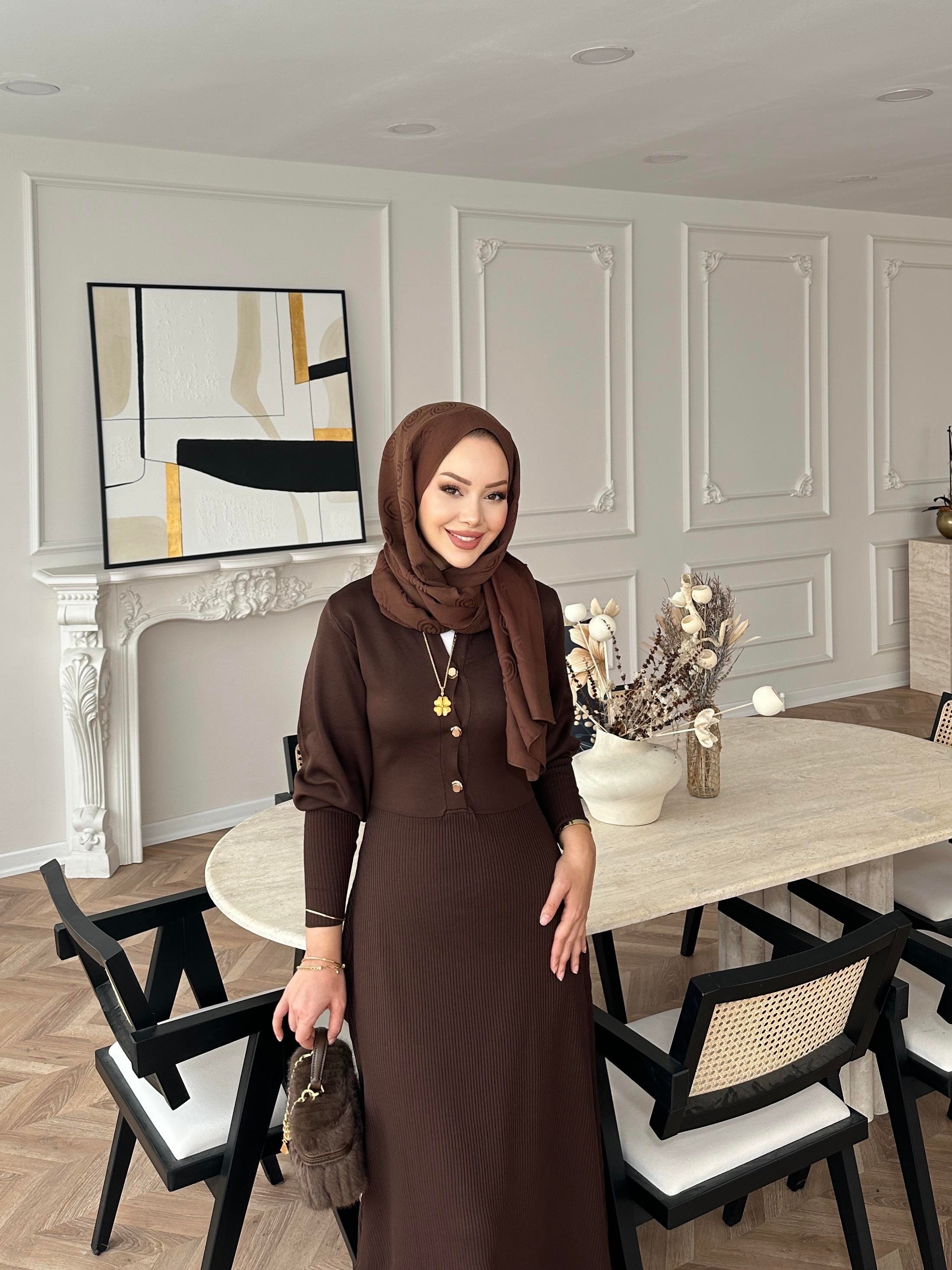 Ayda Triko Elbise Acı Kahve