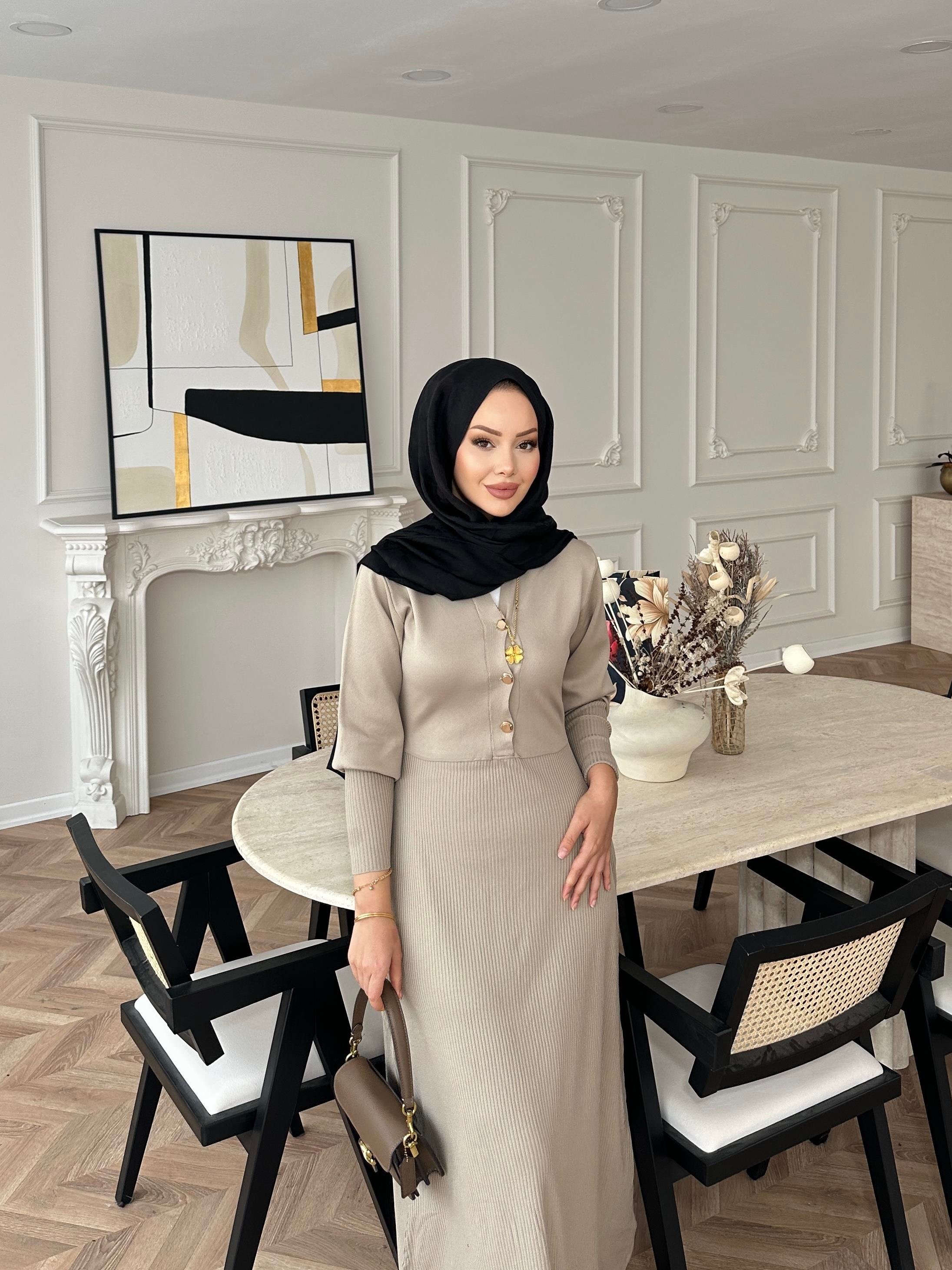 Ayda Triko Elbise Bej