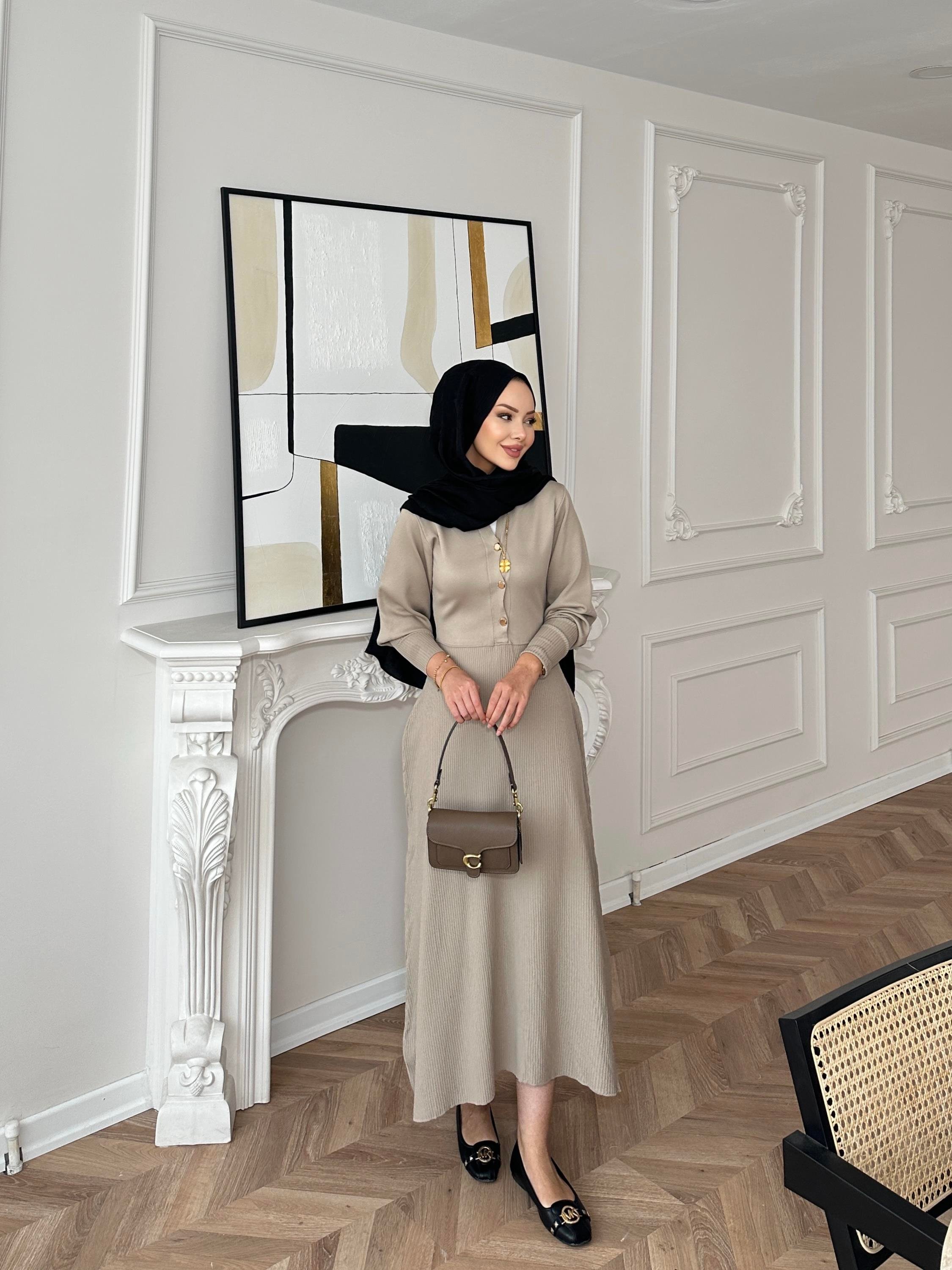 Ayda Triko Elbise Bej