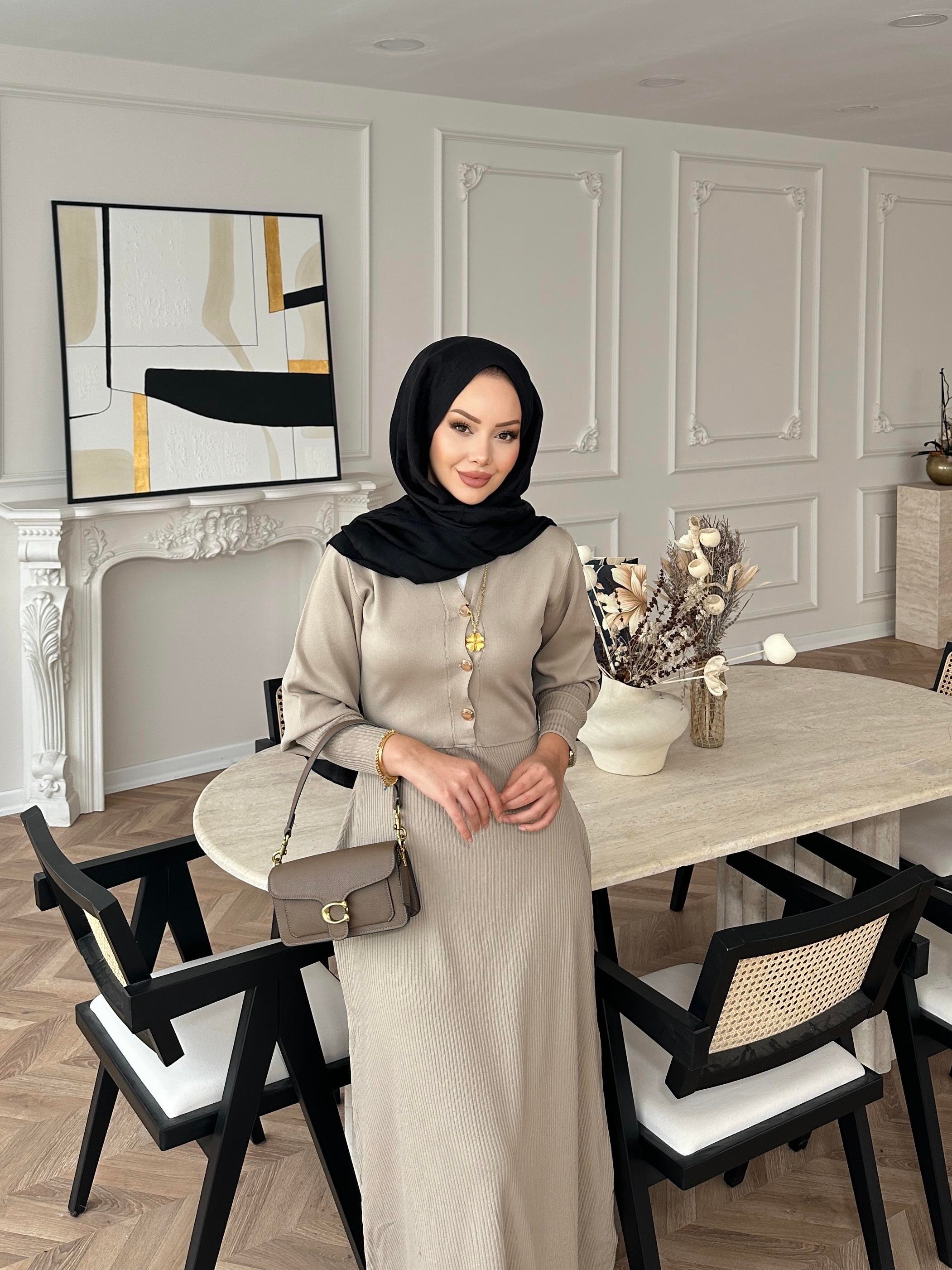 Ayda Triko Elbise Bej