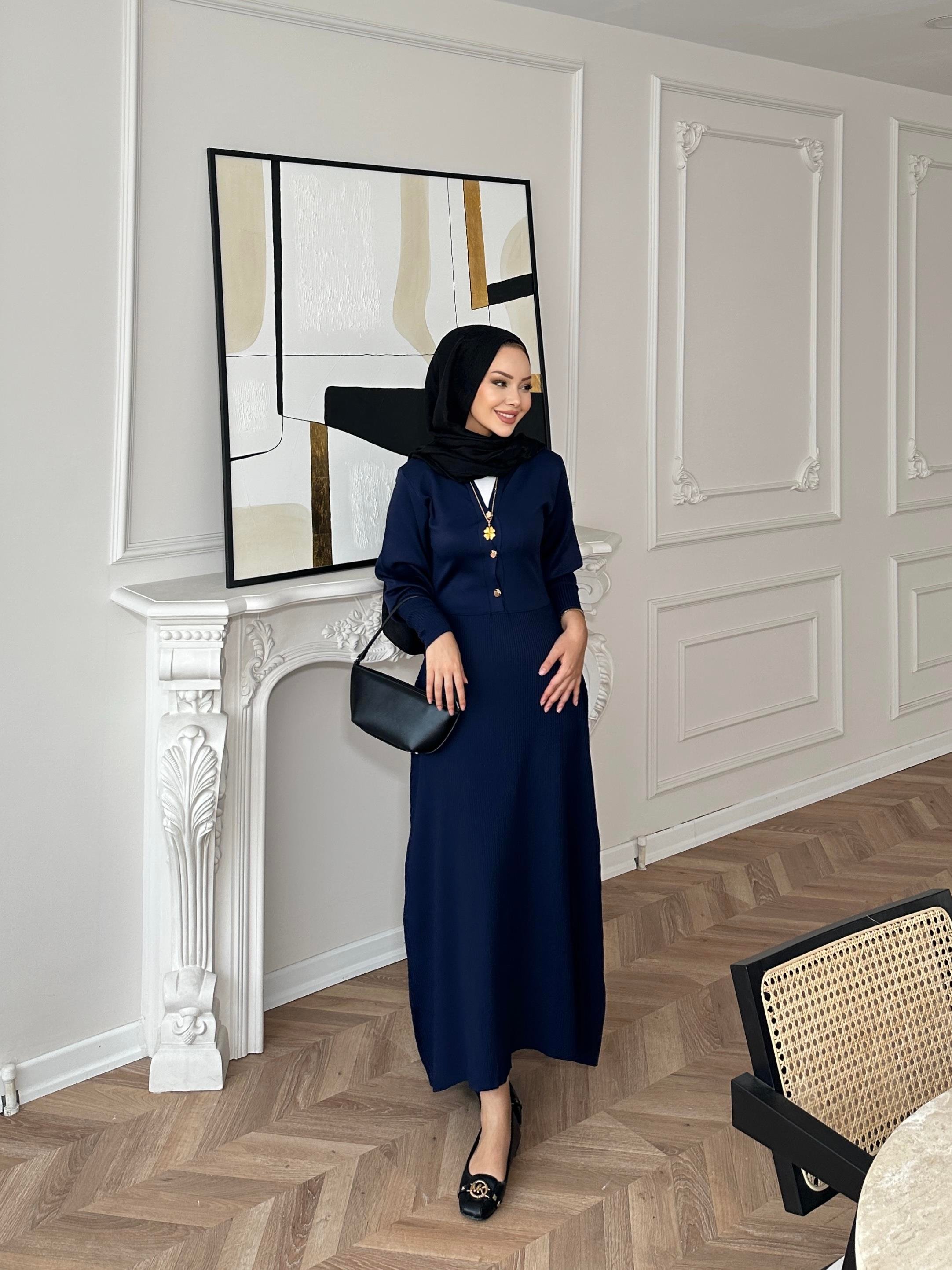 Ayda Triko Elbise Lacivert