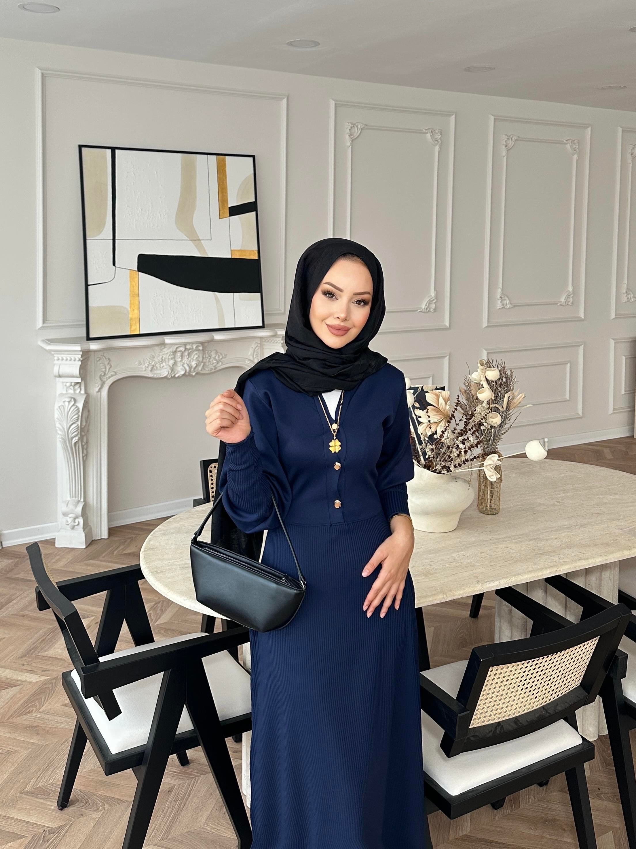 Ayda Triko Elbise Lacivert