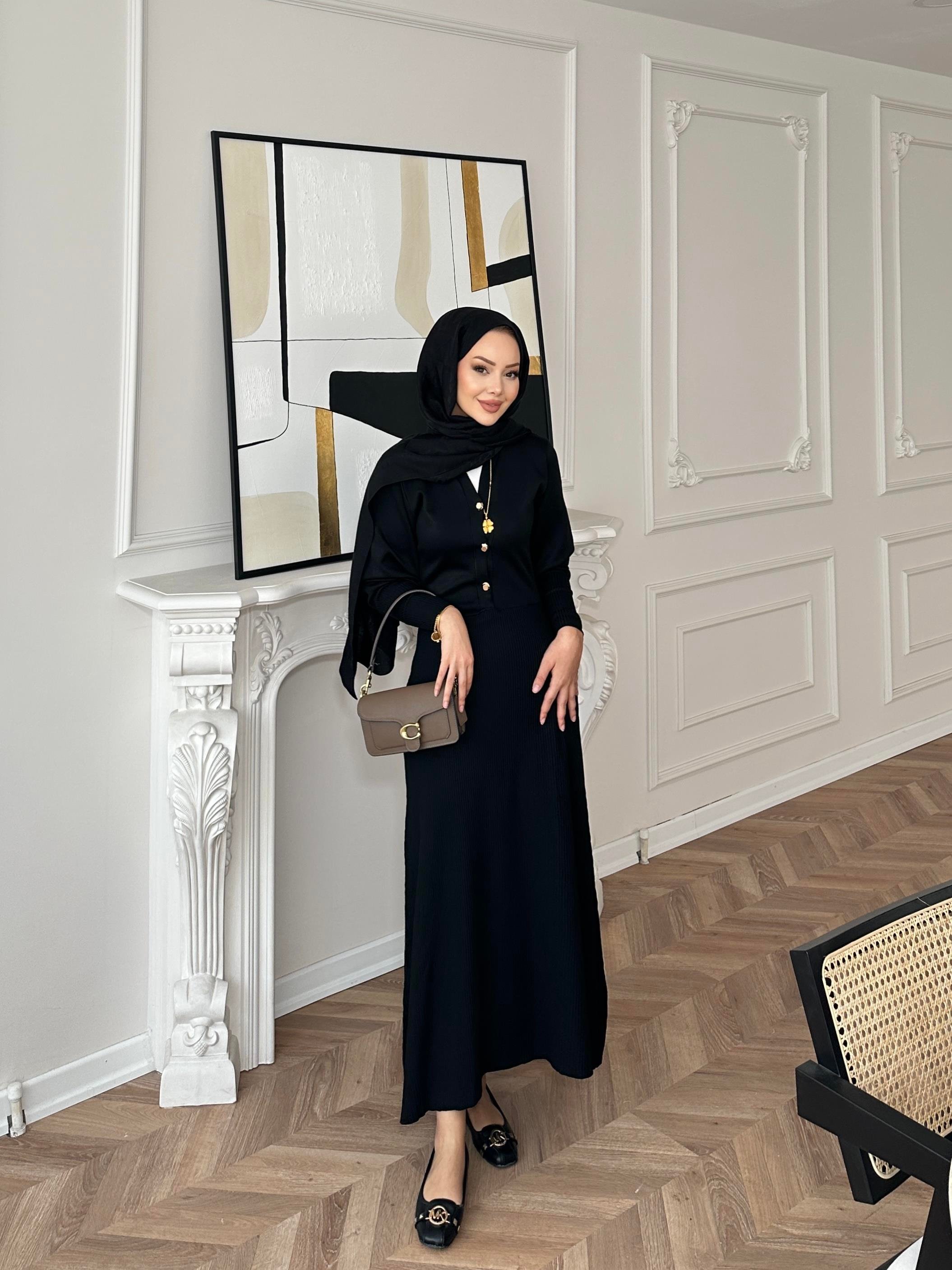 Ayda Triko Elbise Siyah