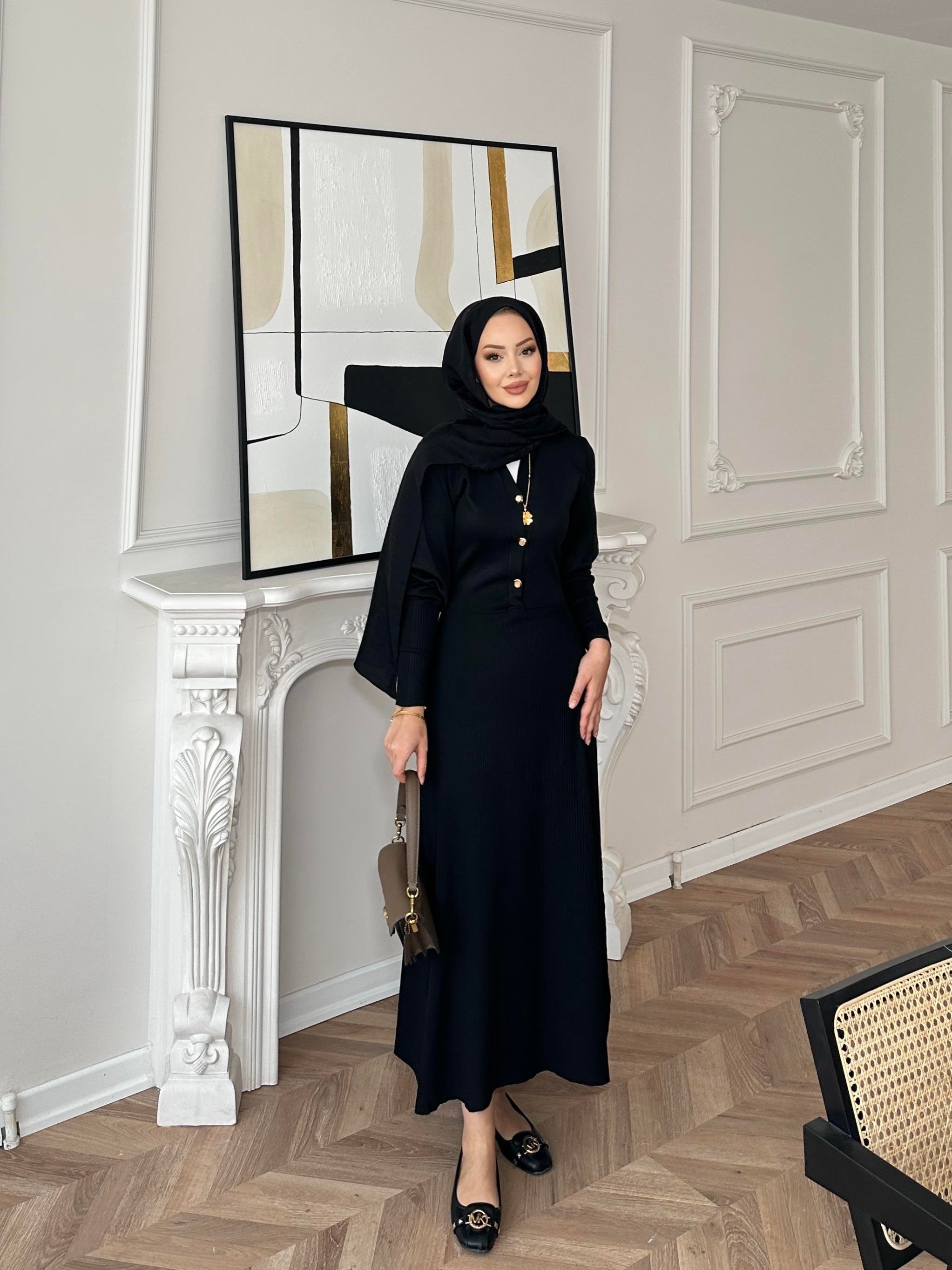 Ayda Triko Elbise Siyah