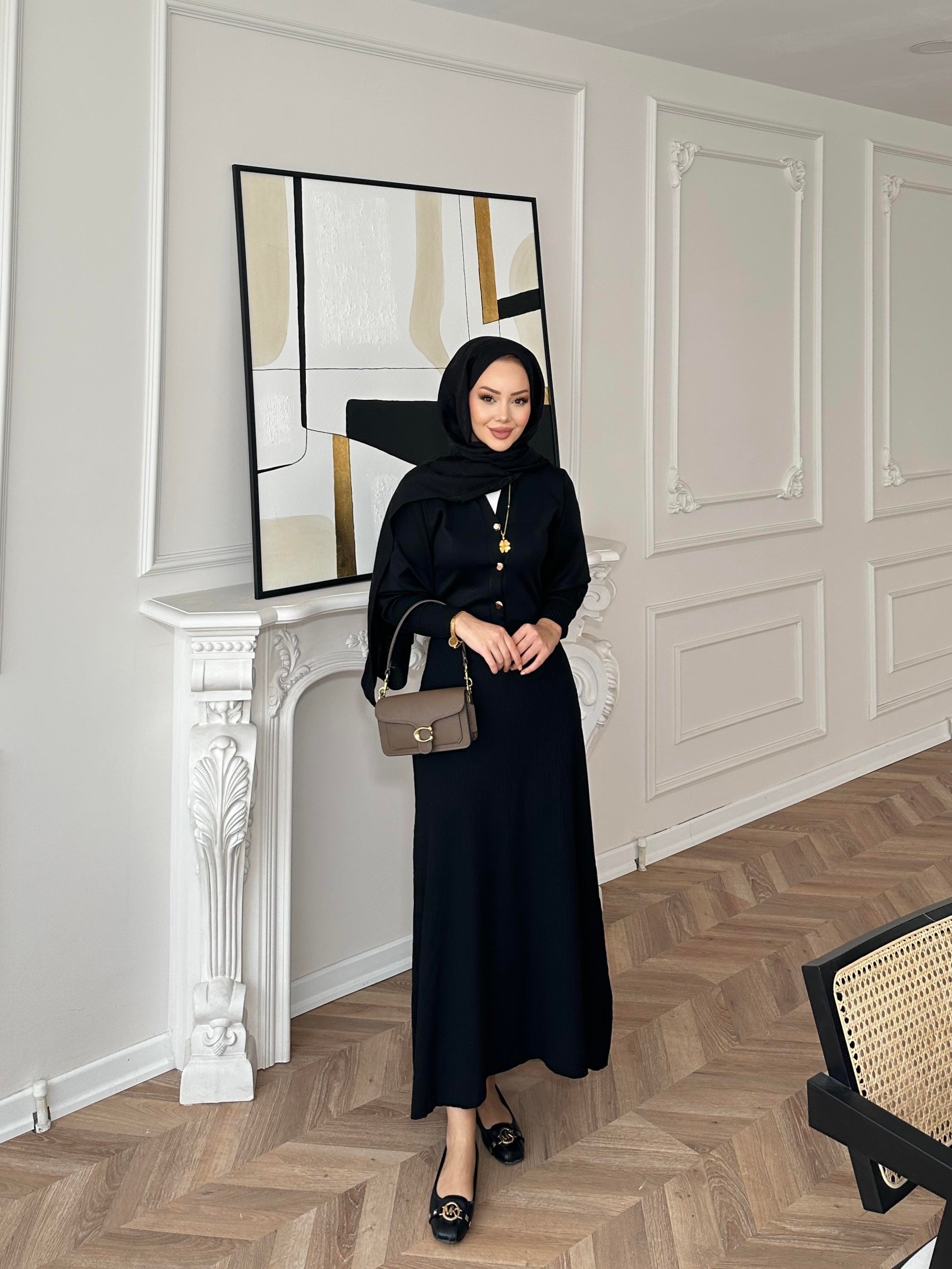 Ayda Triko Elbise Siyah