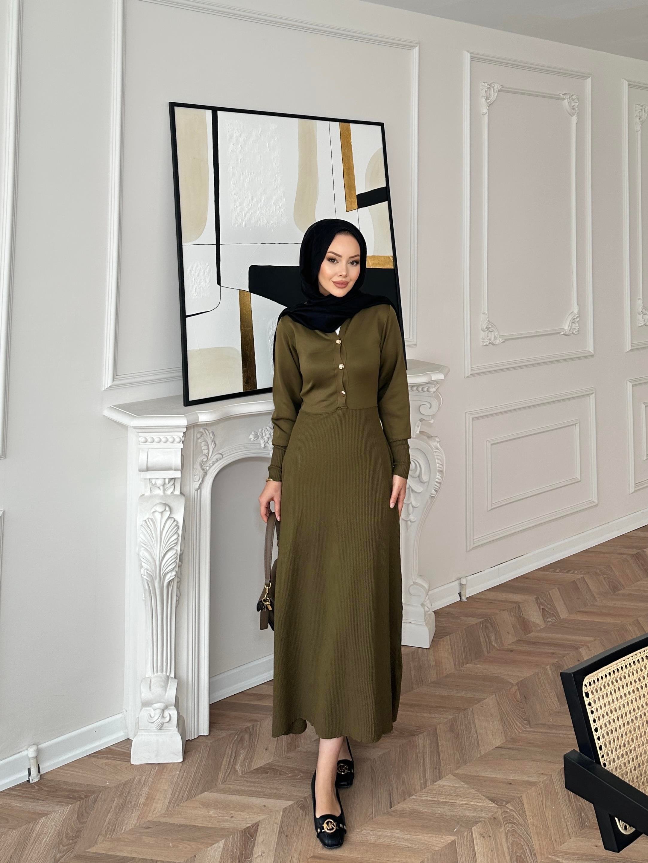 Ayda Triko Elbise Yeşil