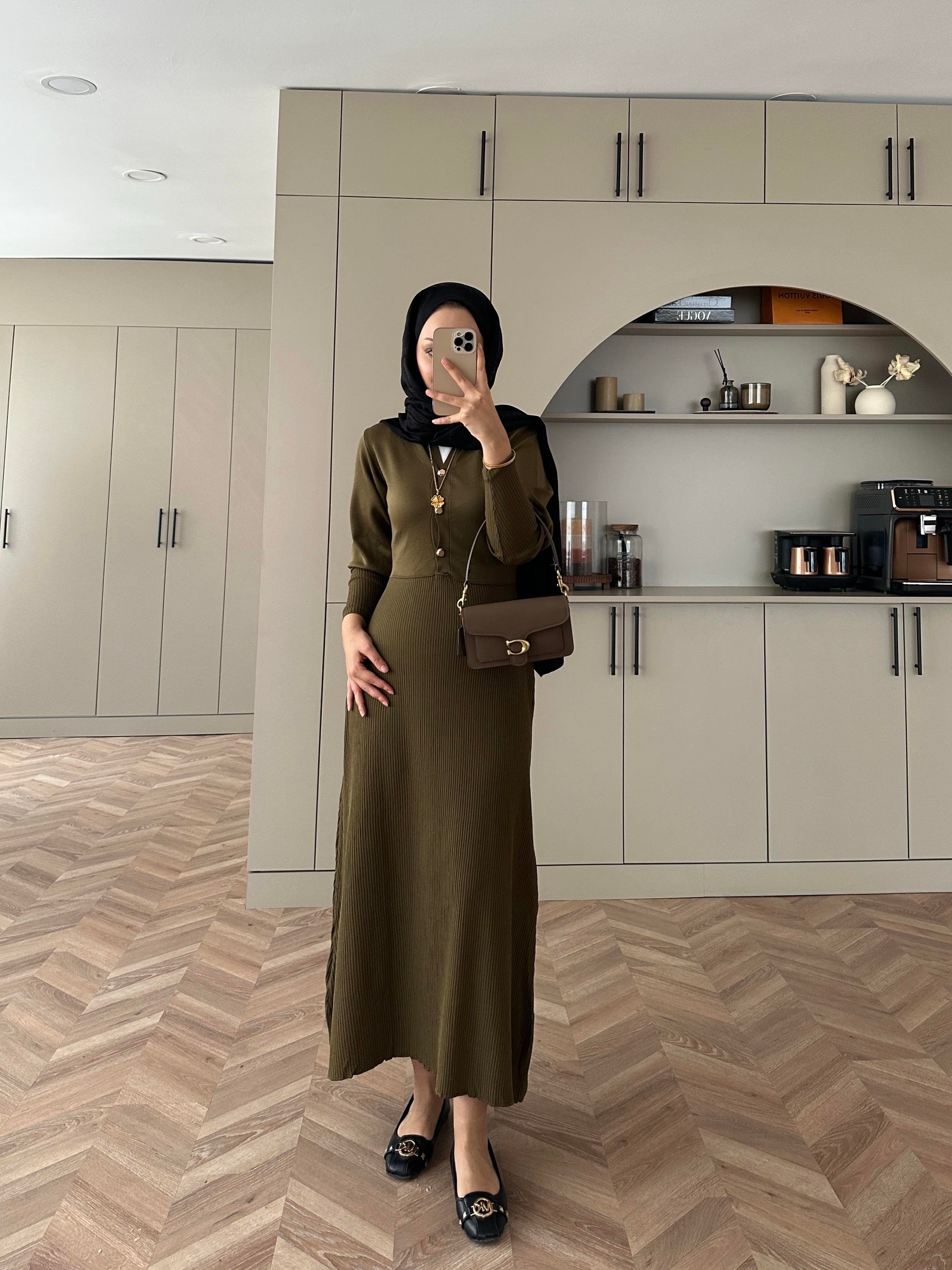 Ayda Triko Elbise Yeşil